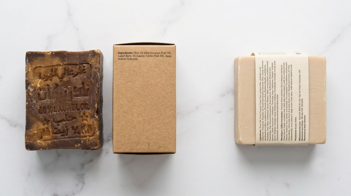 Avlia 60% Laurel Oil authentic Aleppo Soap versus generic multi-ingredient industrial soap editorial comparison