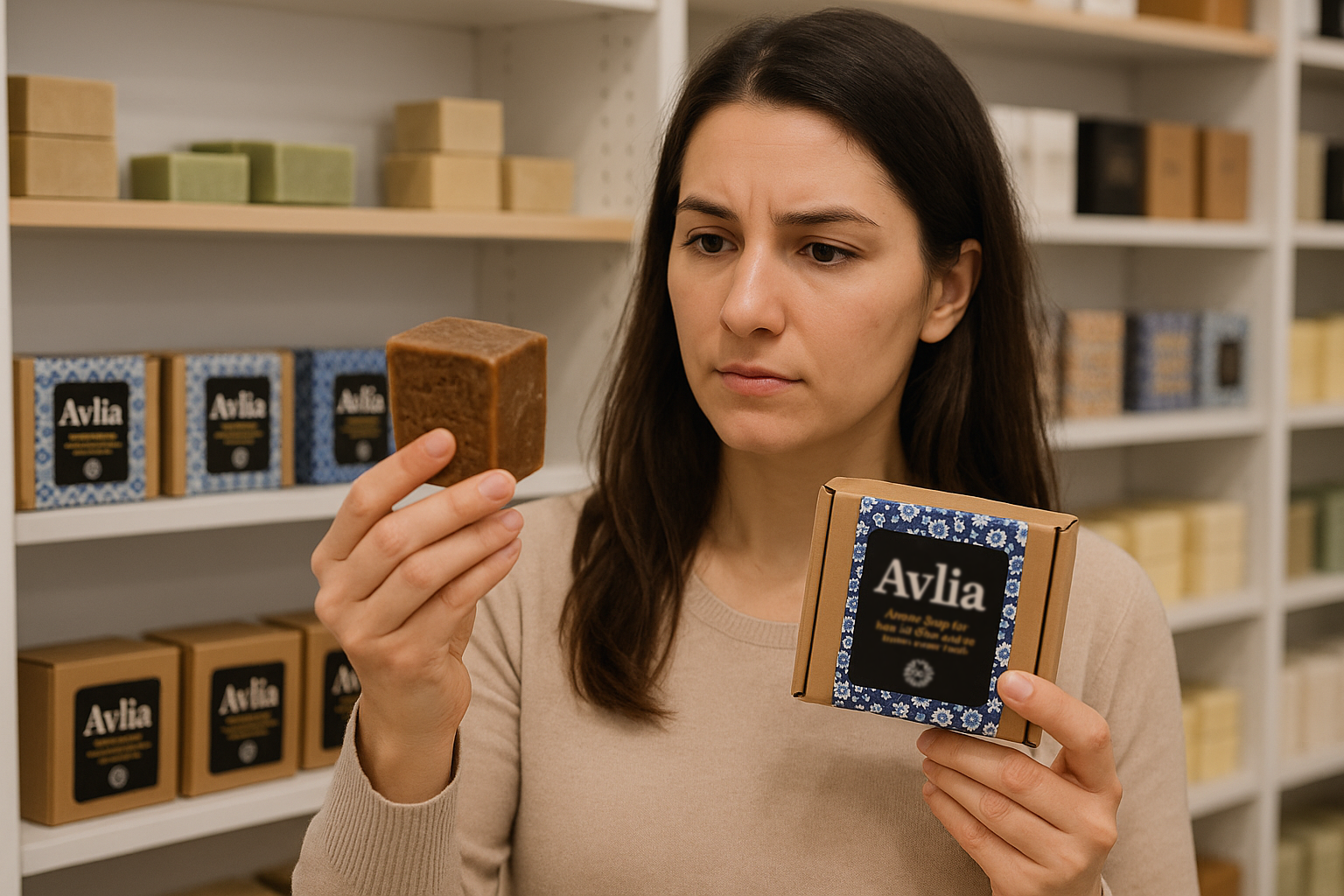 Woman chooses right aleppo soap product for herself Avlia brand