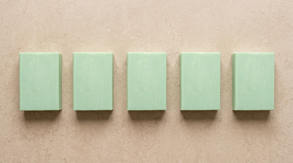 Aloe Vera Soap shown with the full Bursa Collection range in an overhead catalogue layout