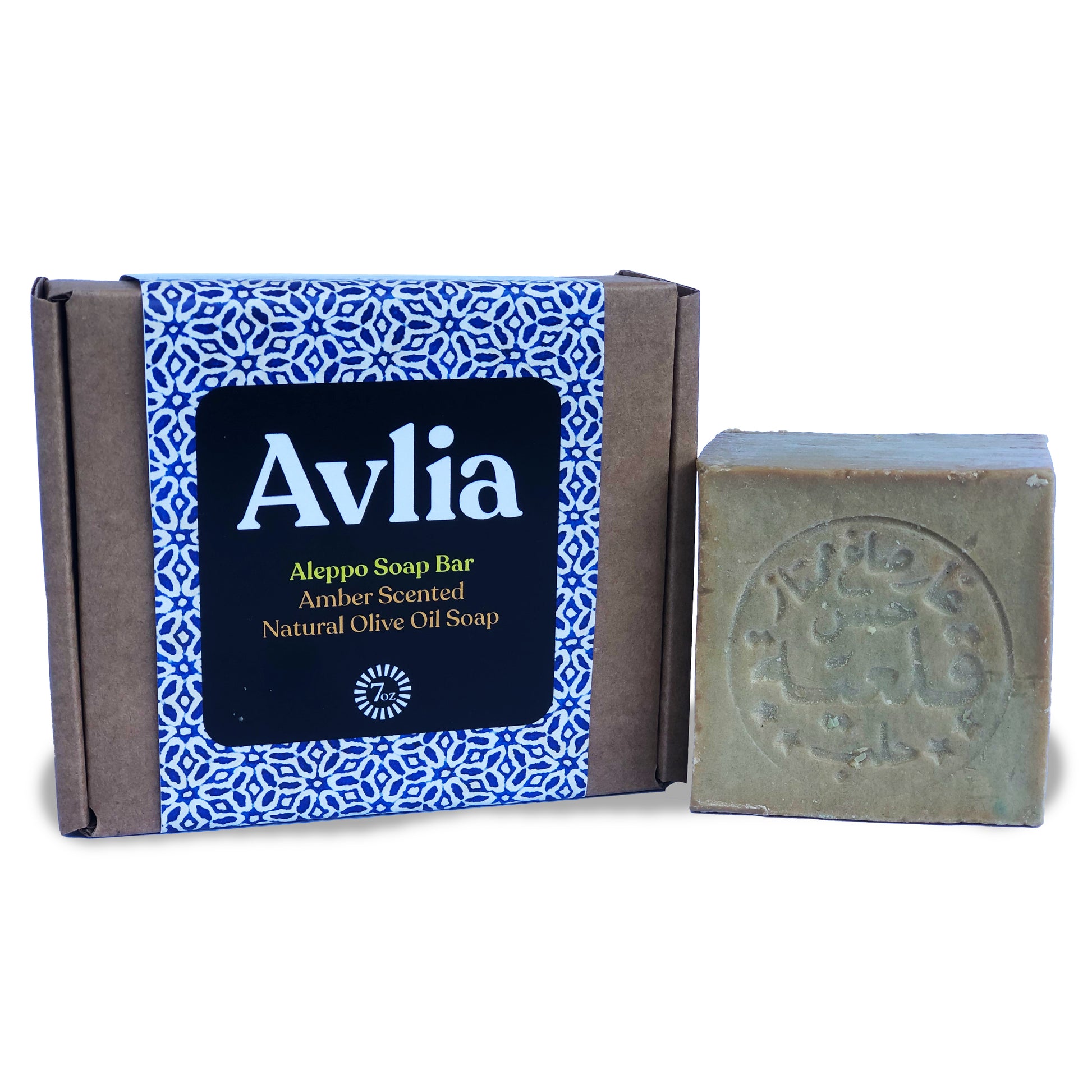 Avlia Aleppo Soap Bar with packaging on a white background