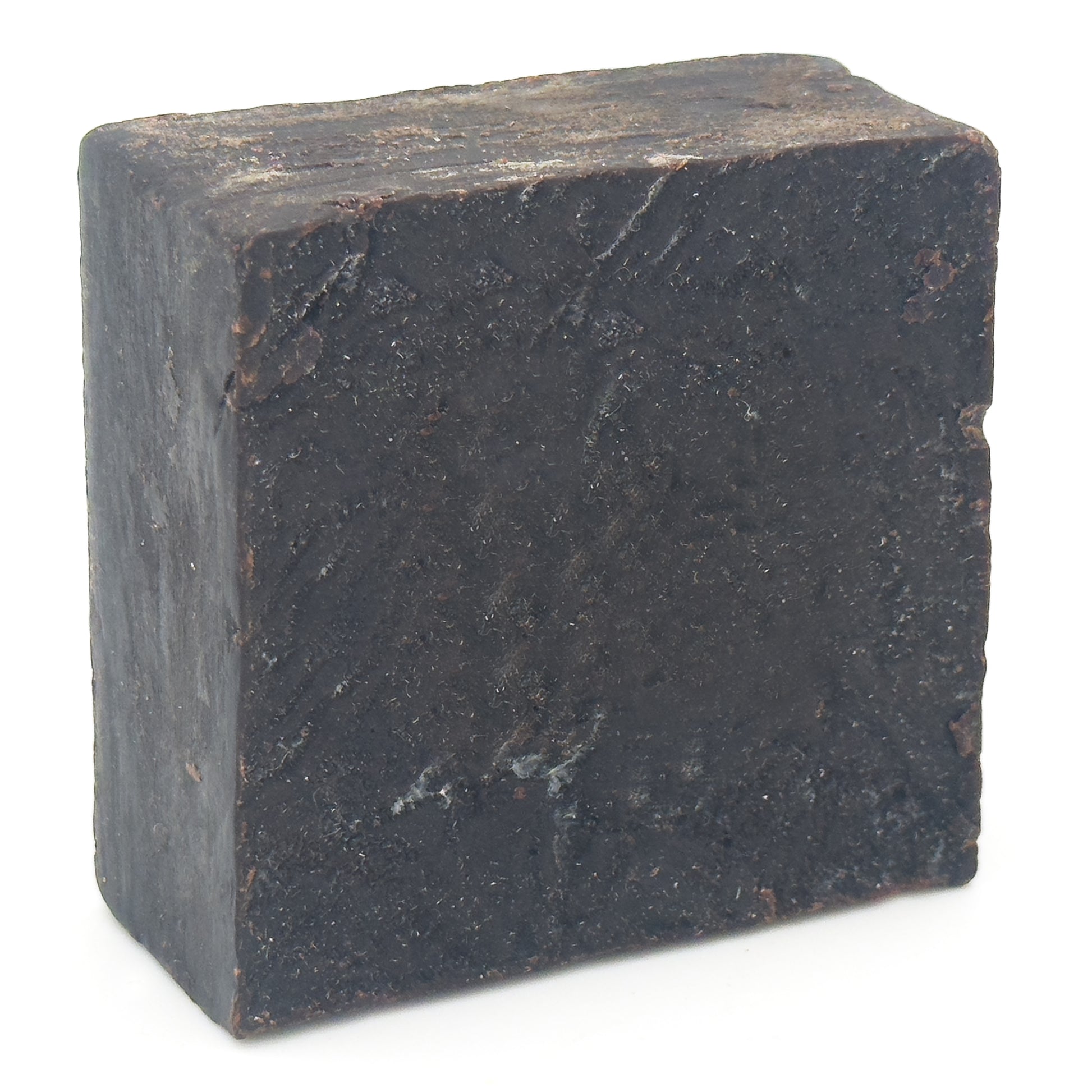 Avlia Pine, Juniper Tar & Sulfur Soap Bar — left-angled view of the dense hand-cut block with pale mineral flecks, traditional Turkish sulfur soap