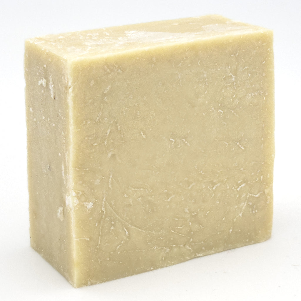 Avlia Turkish Hammam Soap – vegan lemon mint soap bar, angled close-up of the ivory hand-cut block with subtle white marbling
