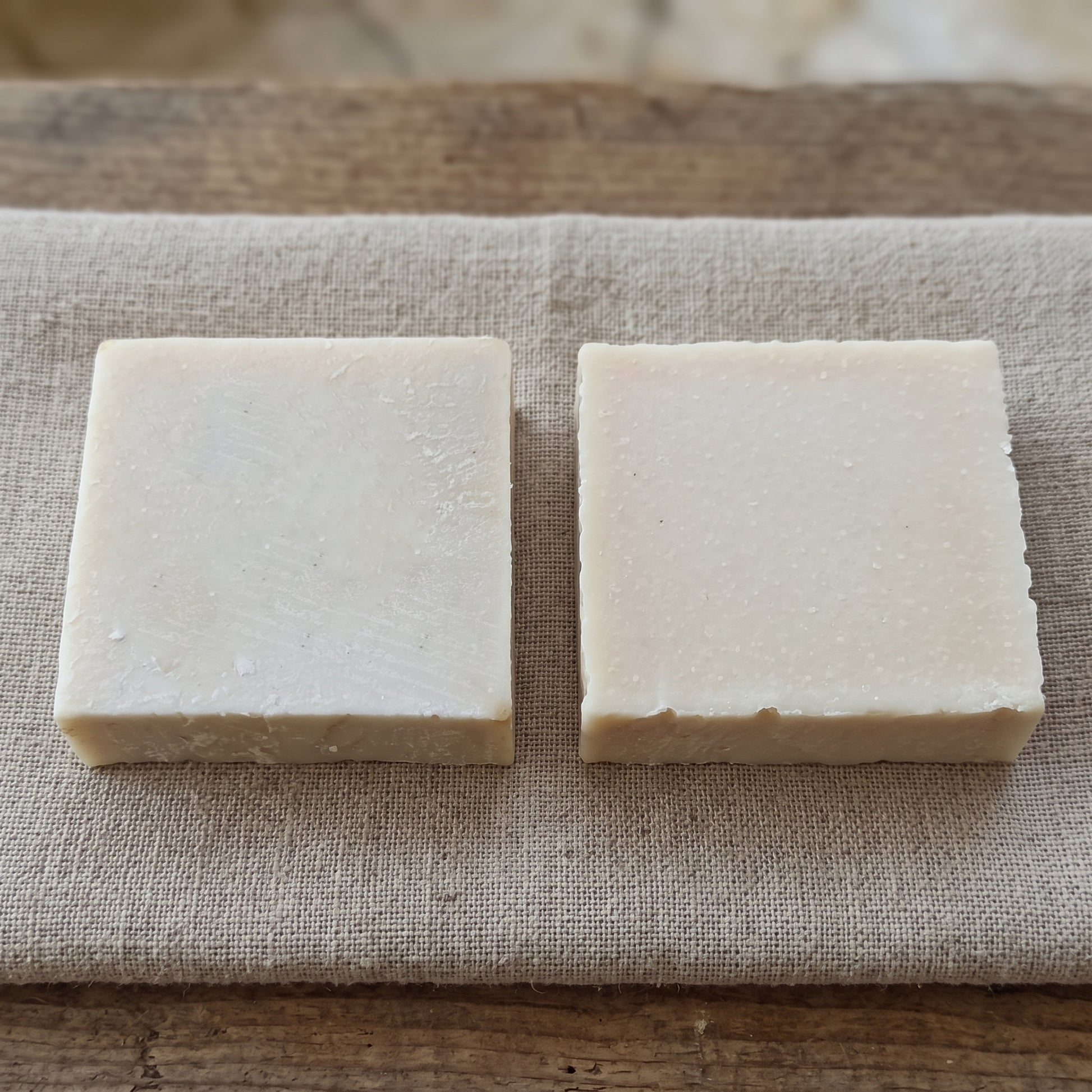 Avlia donkey milk soap beside the goat milk soap, showing the two milk-soap traditions.