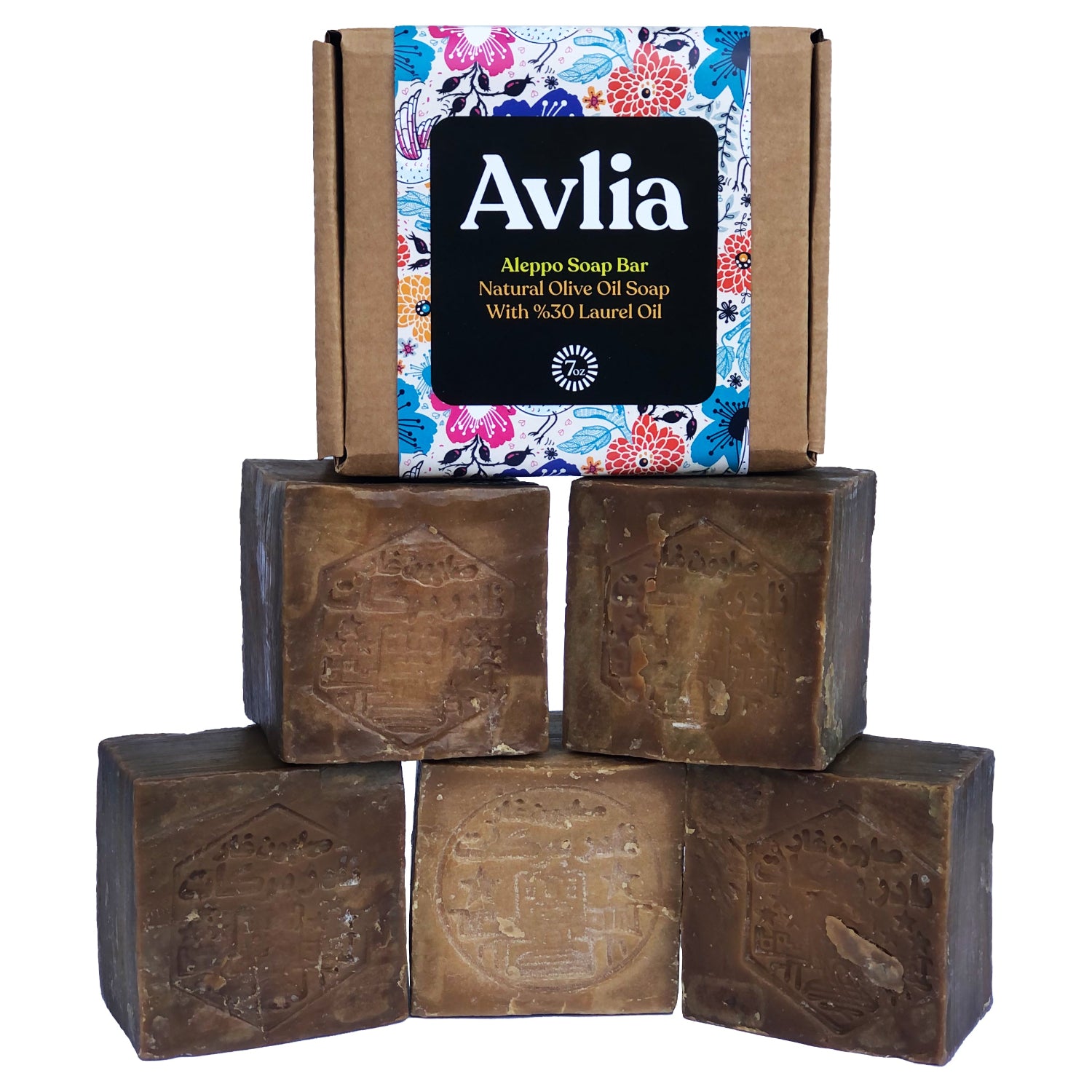 Avlia logo-stamped Aleppo cube soap