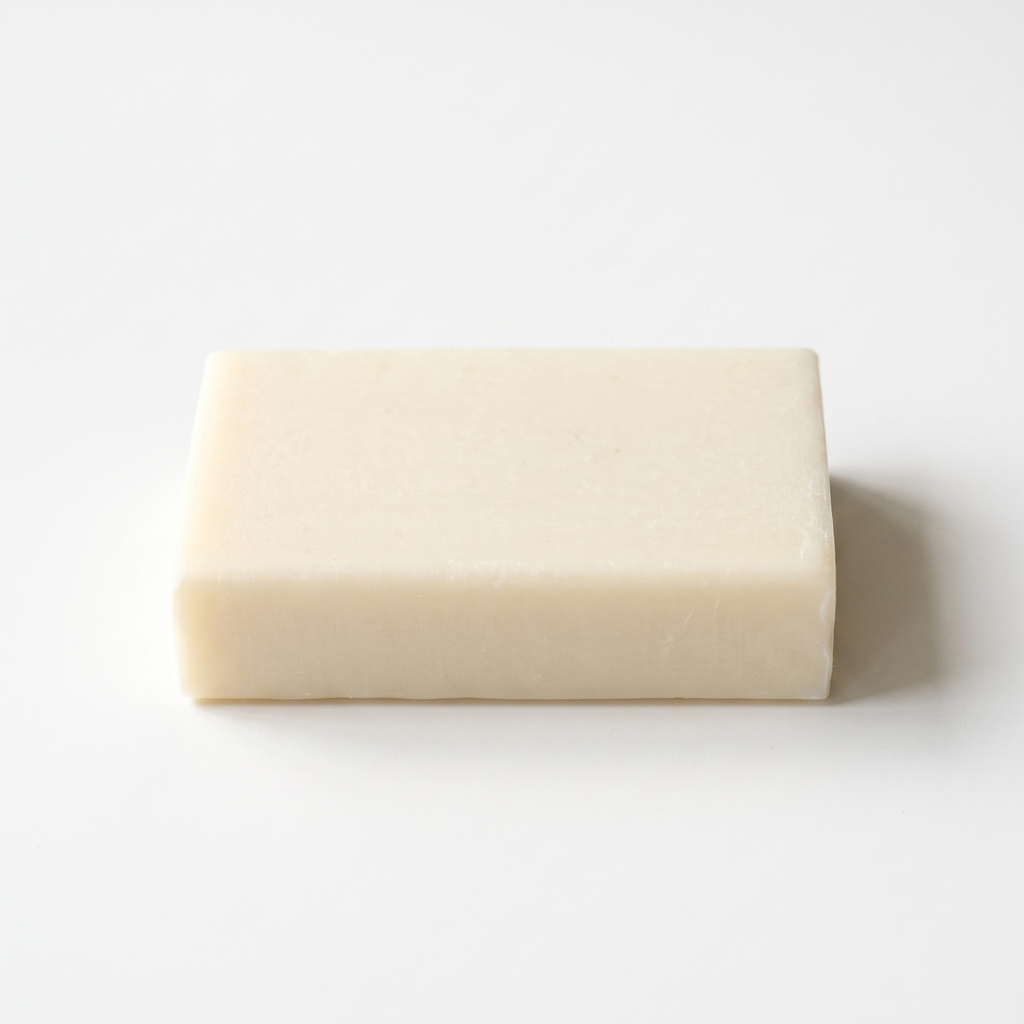 Donkey Milk Soap bar on a plain white background, handmade cold-process soap, 100 g
