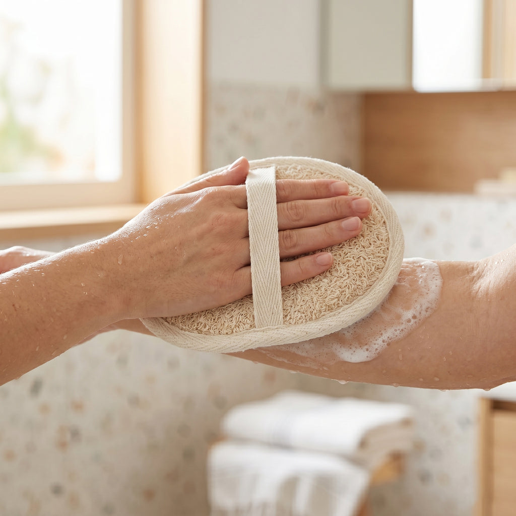 Natural Loofah Pad with Terry Back — Eco Exfoliating Sponge