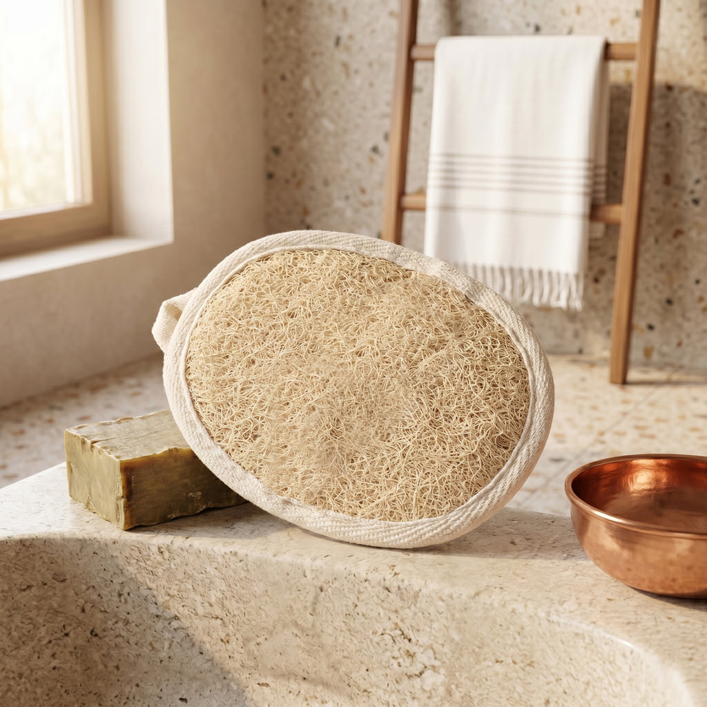 Natural Loofah Pad with Terry Back — Eco Exfoliating Sponge