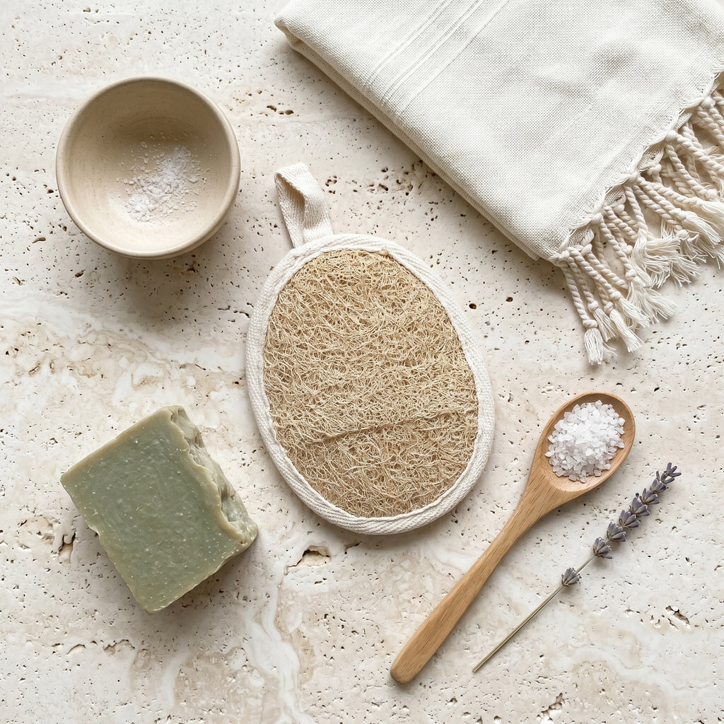 Natural Loofah Pad with Terry Back — Eco Exfoliating Sponge