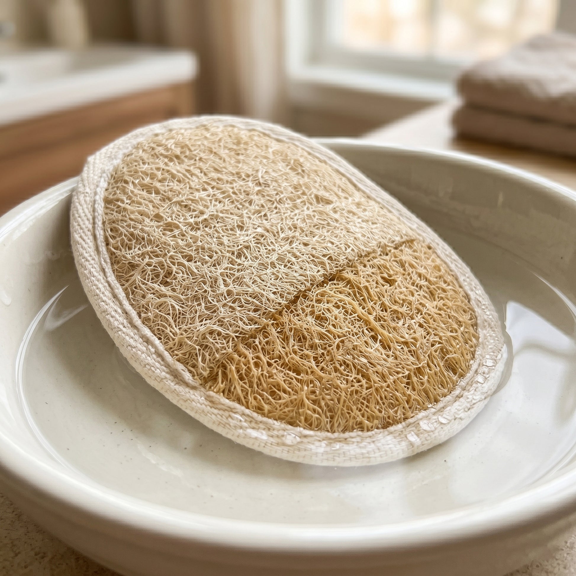 Naturlig Loofah-Pude med Frotté-Bagside — Øko Peeling