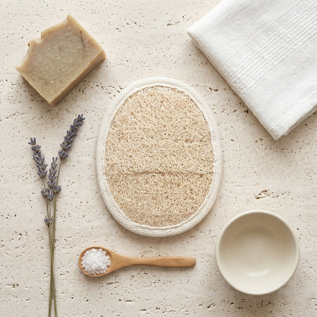 Natural Loofah Pad with Terry Back — Eco Exfoliating Sponge