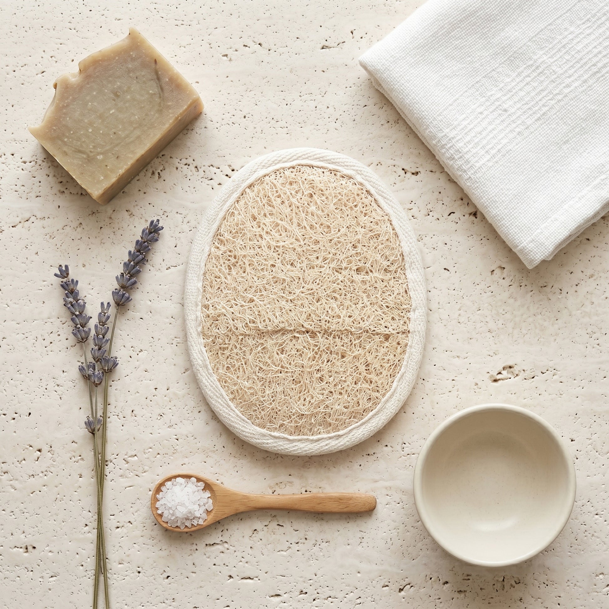 Naturlig Loofah-Pude med Frotté-Bagside — Øko Peeling