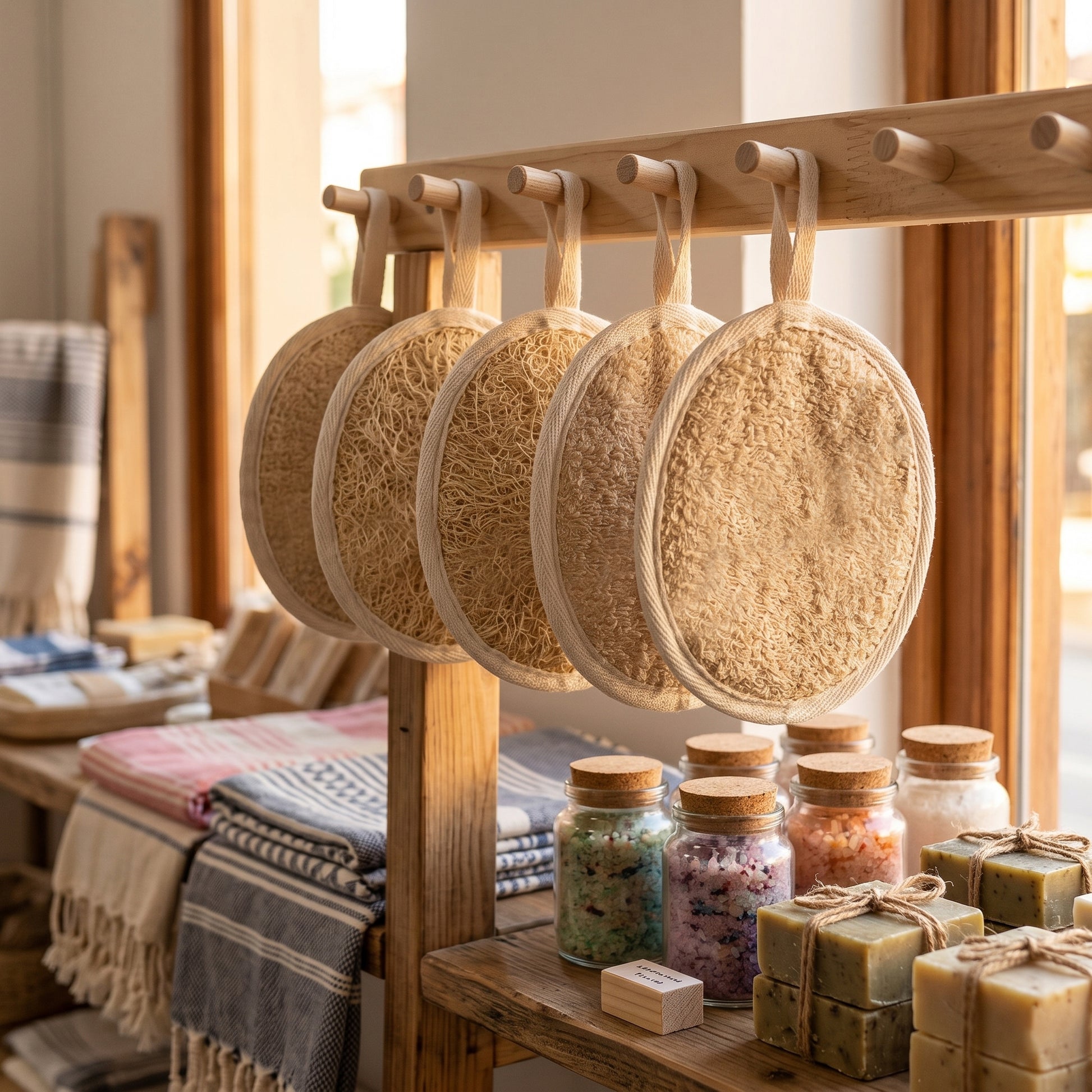 Naturlig Loofah-Pude med Frotté-Bagside — Øko Peeling