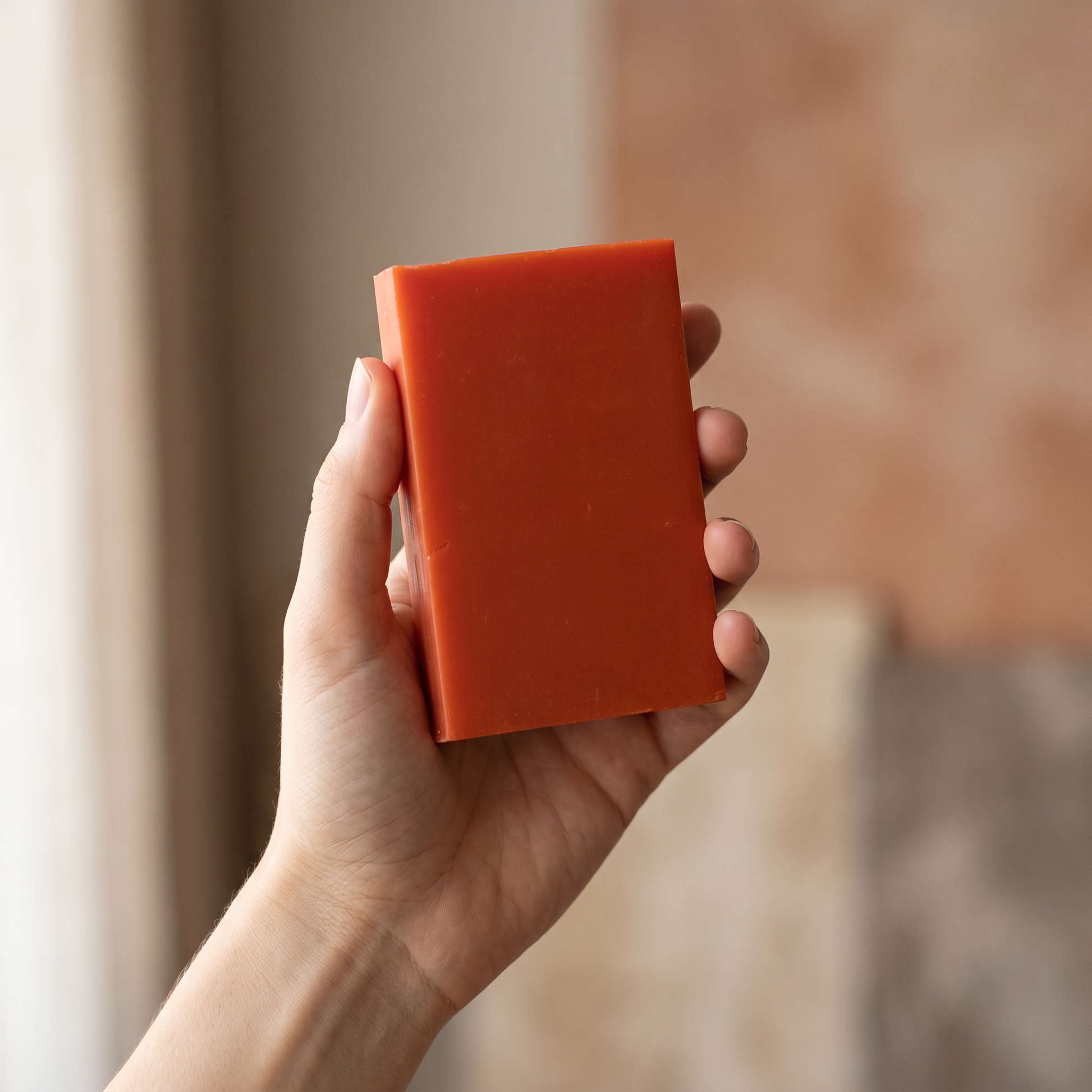Hand holding Avlia Kojic Acid & Turmeric Soap Bar showing actual size