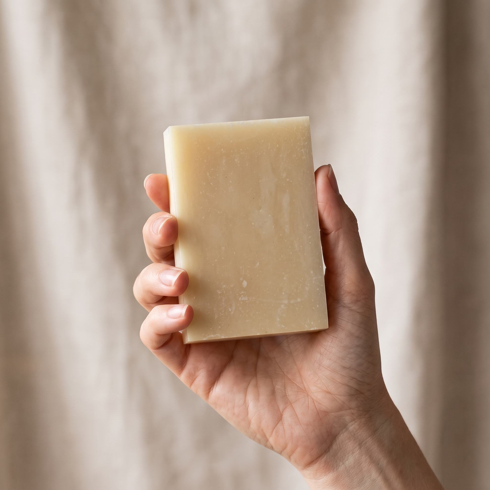 Hand holding Avlia Snail Mucin Soap Bar showing actual size