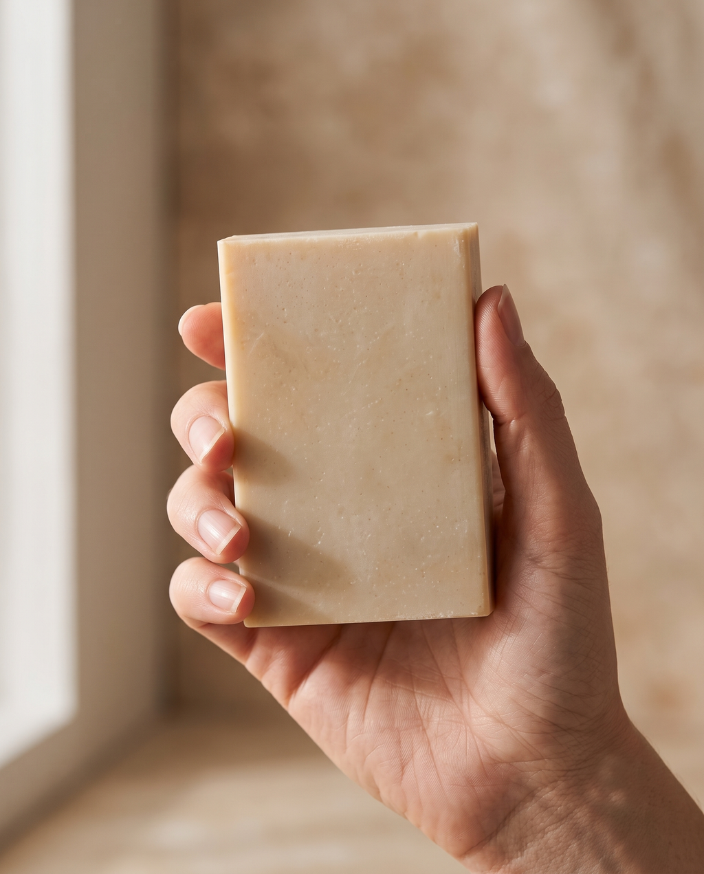 A hand holding the St. John's Wort Soap Bar to show scale, bare skin, no packaging visible