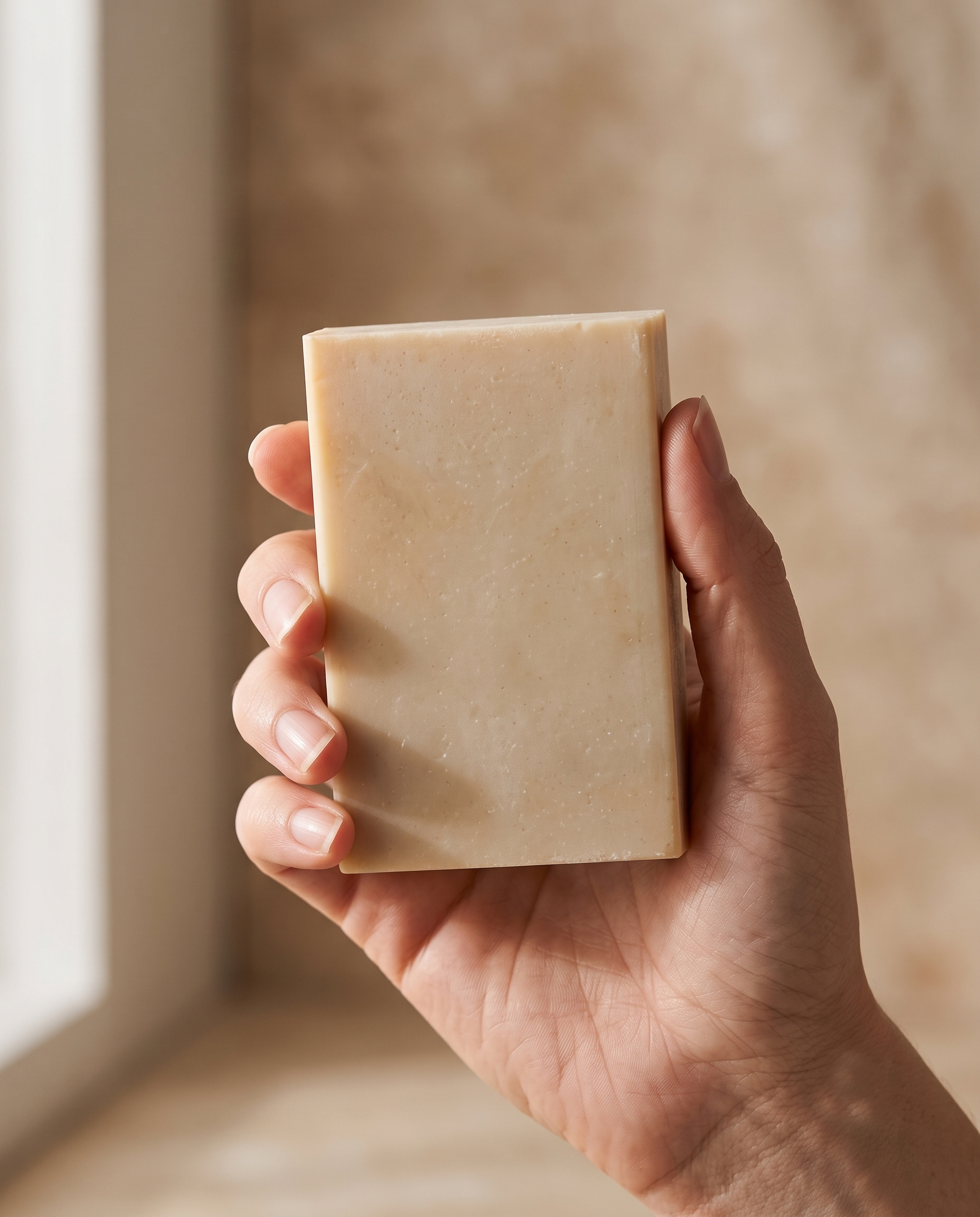 A hand holding the St. John's Wort Soap Bar to show scale, bare skin, no packaging visible