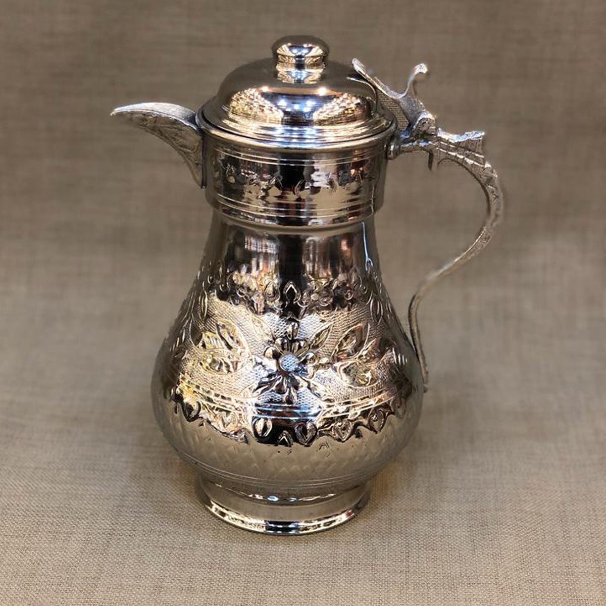 Handcrafted Turkish Embossed Copper Pitcher – Tin-Lined