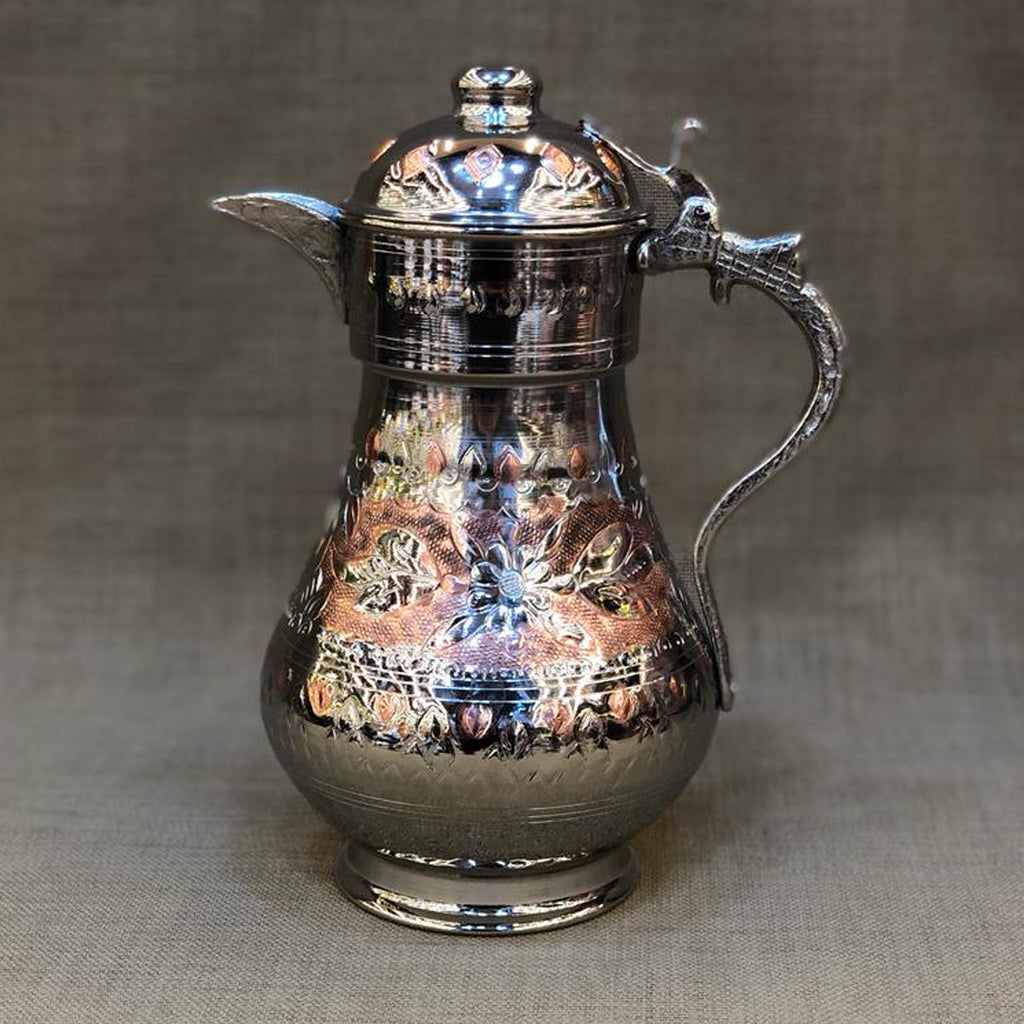 Handmade Turkish Water Jug – Tin Lined, Copper with Nickel Finish