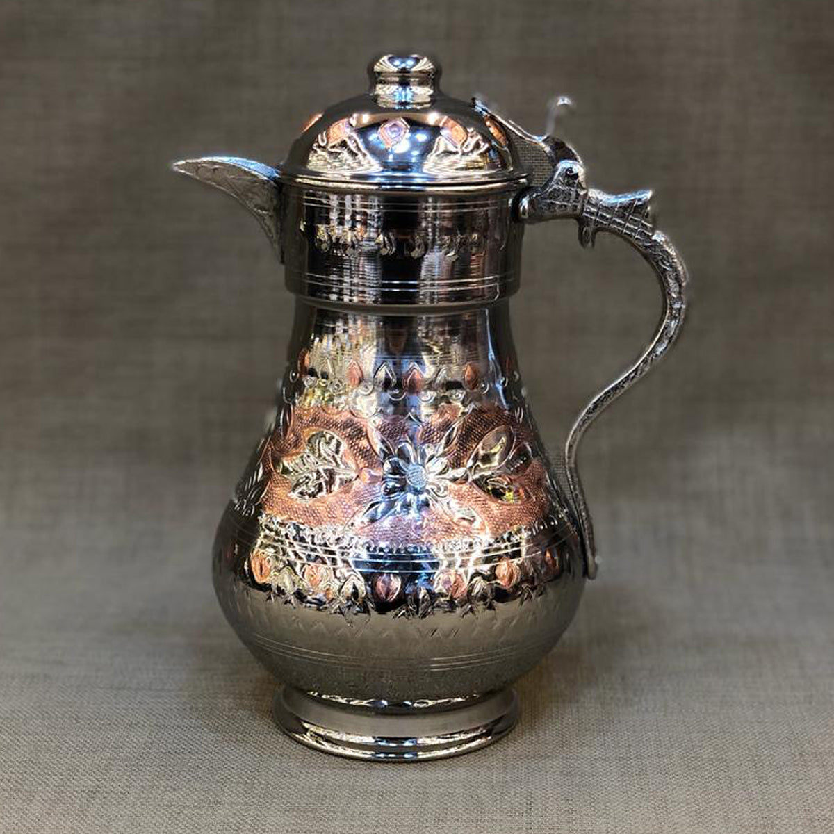 Handmade Turkish Water Jug – Tin Lined, Copper with Nickel Finish