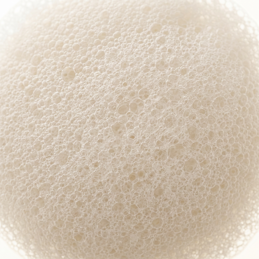Macro close-up of rich, creamy lather bubbles from the Avlia goat milk soap.