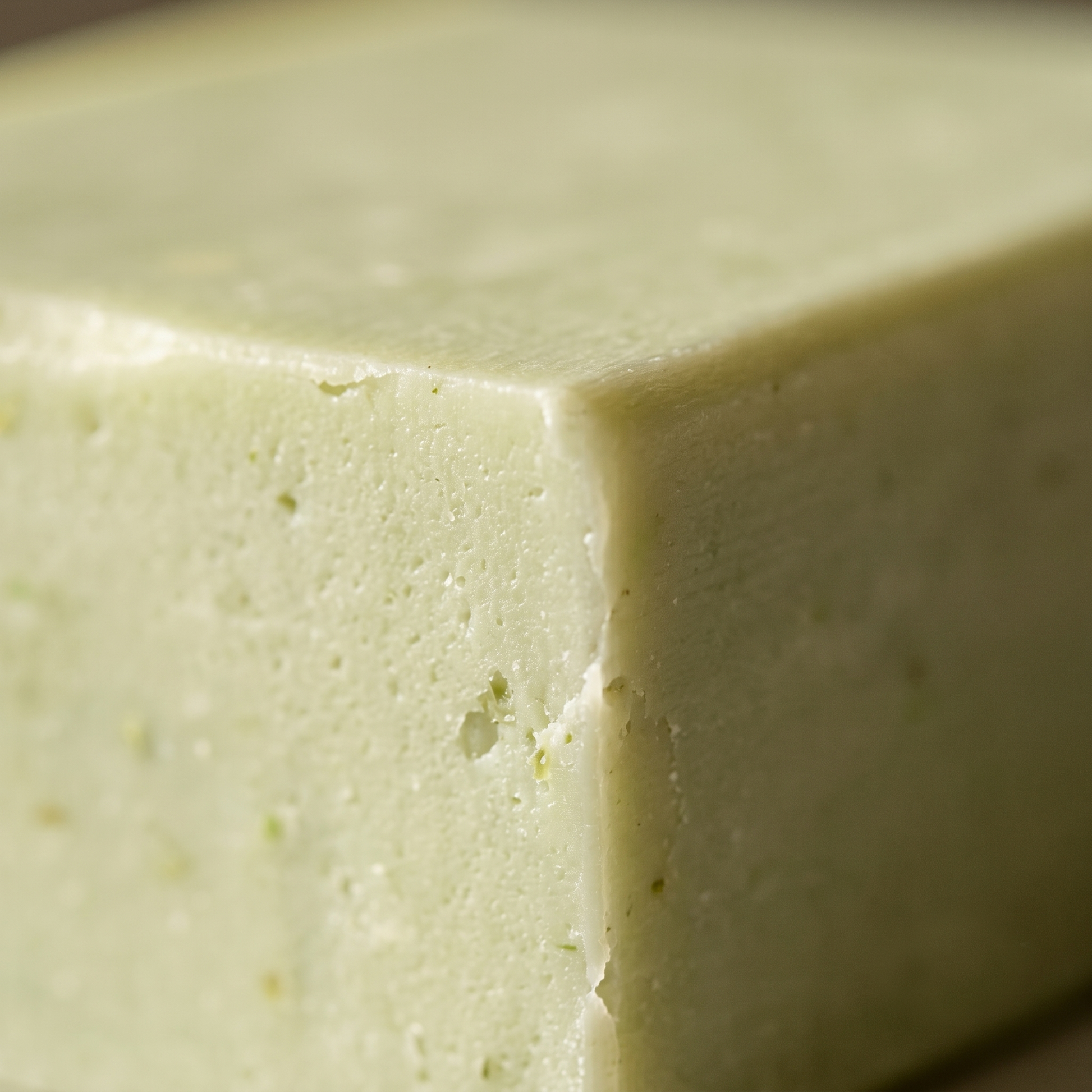 Macro close-up of the cut surface and hand-cut edge of Aloe Vera Soap