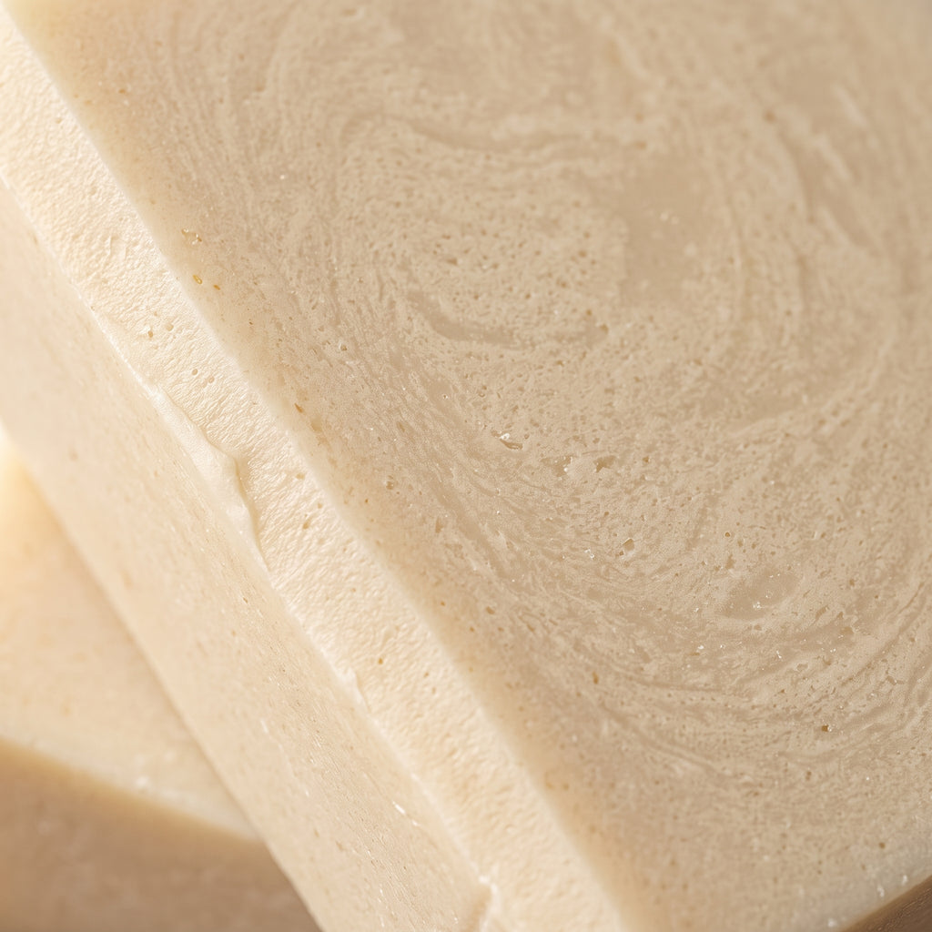 Macro close-up of the cut surface and hand-cut edge of Jasmine Soap Bar