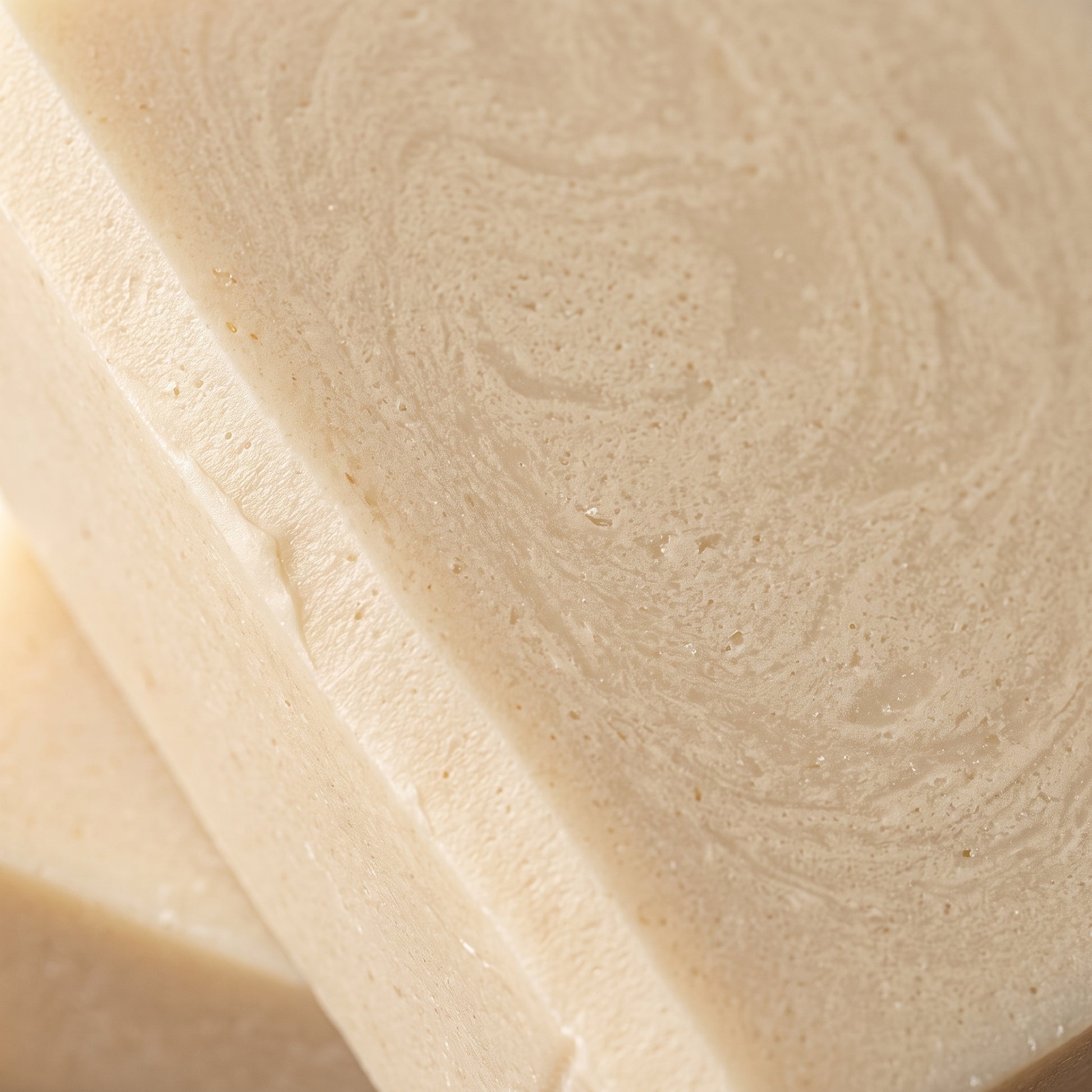 Macro close-up of the cut surface and hand-cut edge of Jasmine Soap Bar