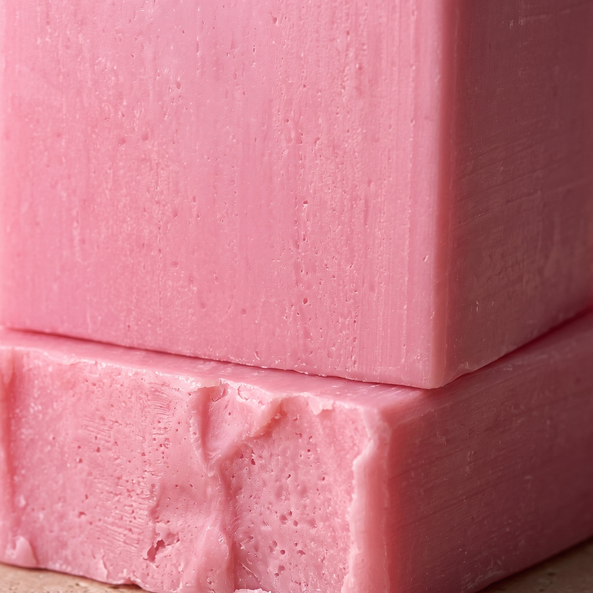 Macro close-up of the cut surface and hand-cut edge of Rose Soap Bar