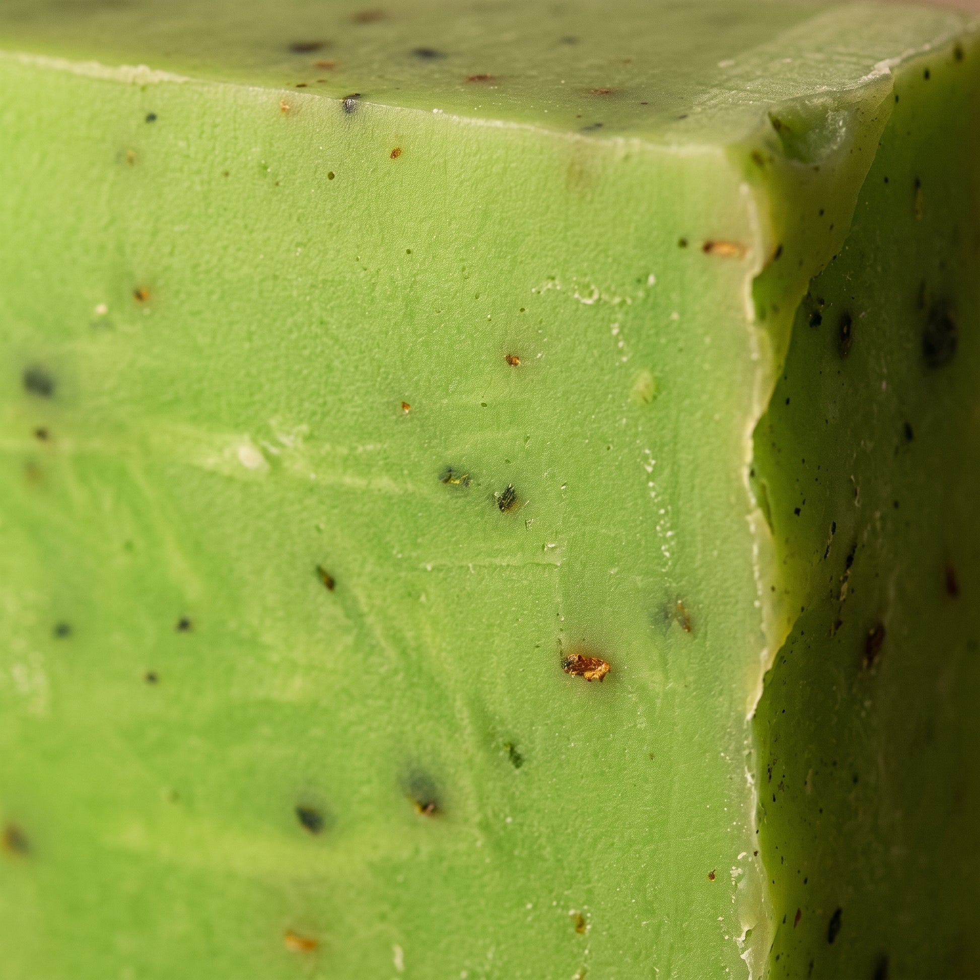 Macro close-up of the cut surface and hand-cut edge of Rosemary Soap Bar