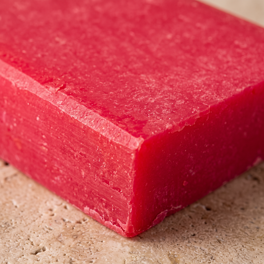 Macro close-up of hand-cut edge of Avlia Salicylic Acid Soap Bar