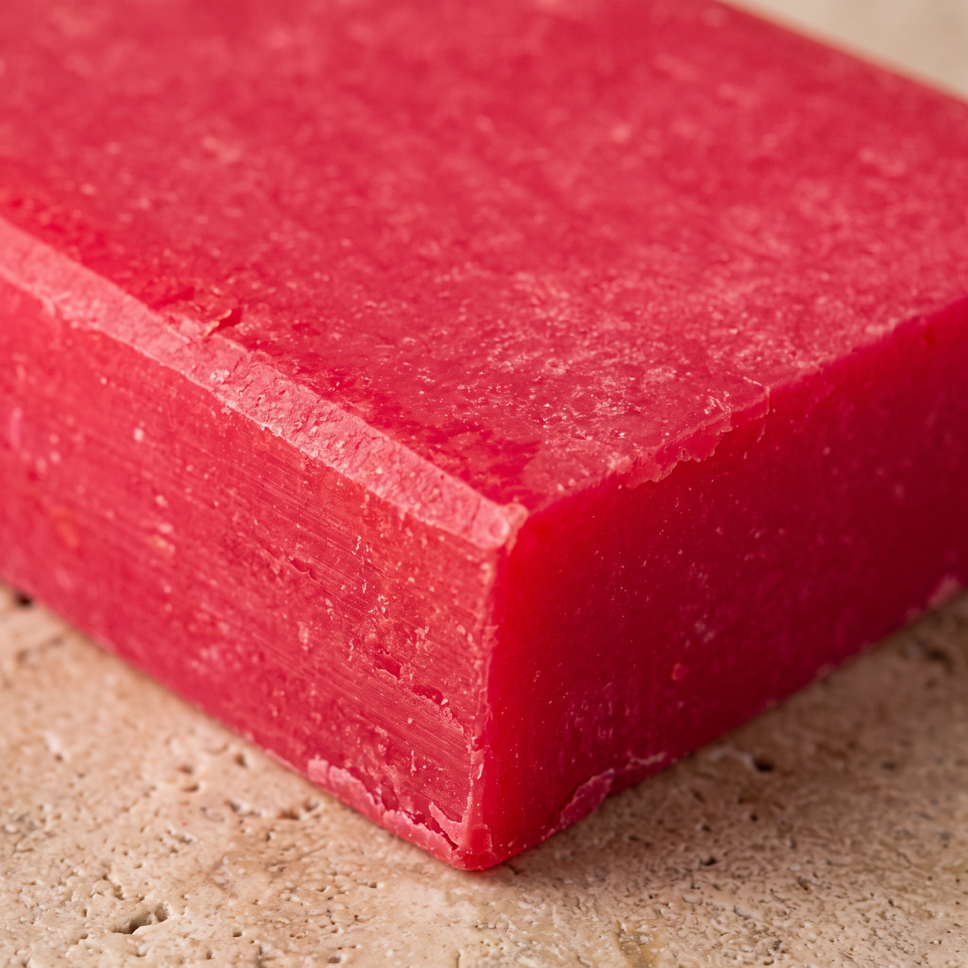 Macro close-up of hand-cut edge of Avlia Salicylic Acid Soap Bar