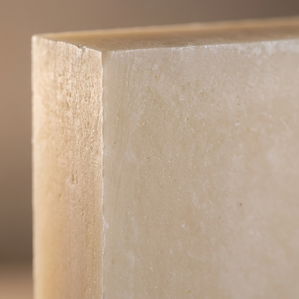 Macro close-up of hand-cut edge of Avlia Snail Mucin Soap Bar