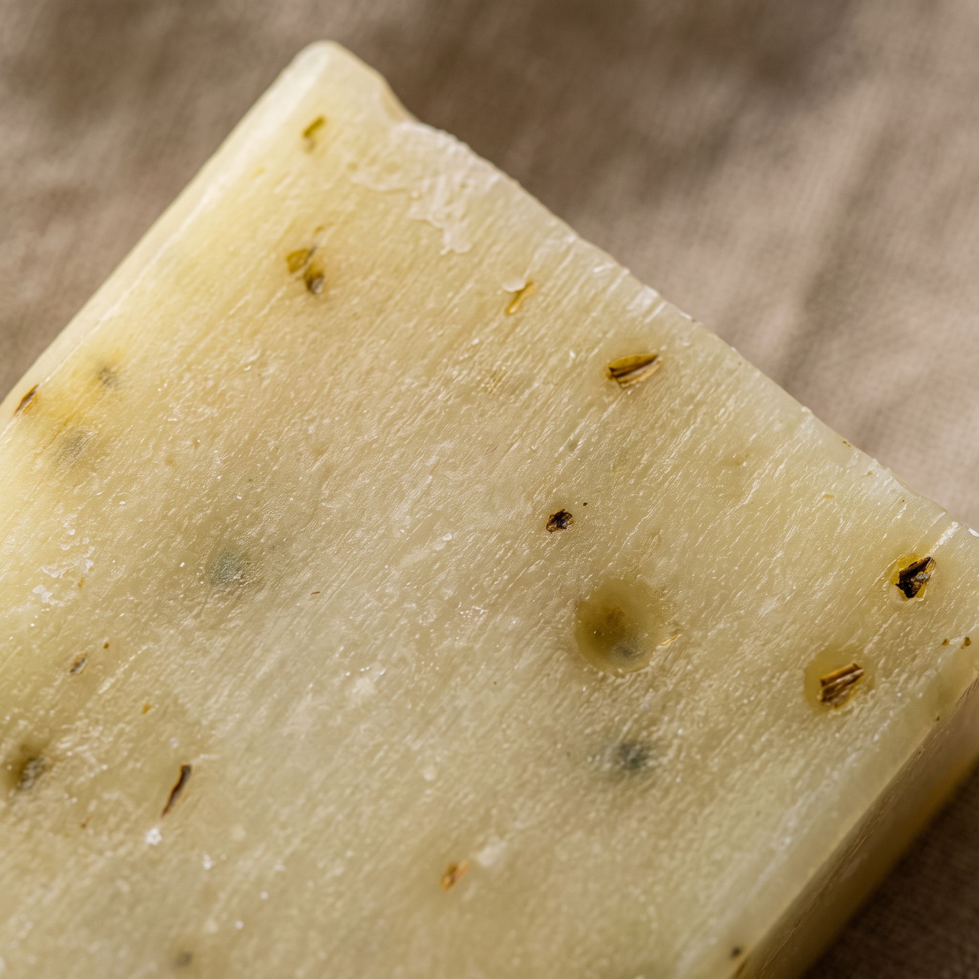 Macro close-up of hand-cut edge of Avlia Tea Tree & Niacinamide Soap Bar