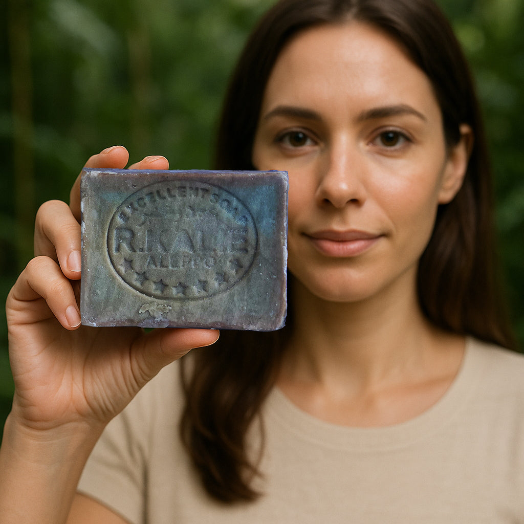 Natural life lover woman shows warm-scented natural soap bar by Avlia