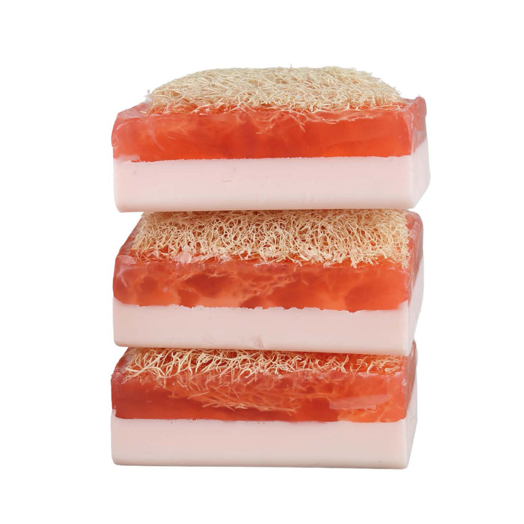 Oval exfoliating loofah soap with strawberry extract