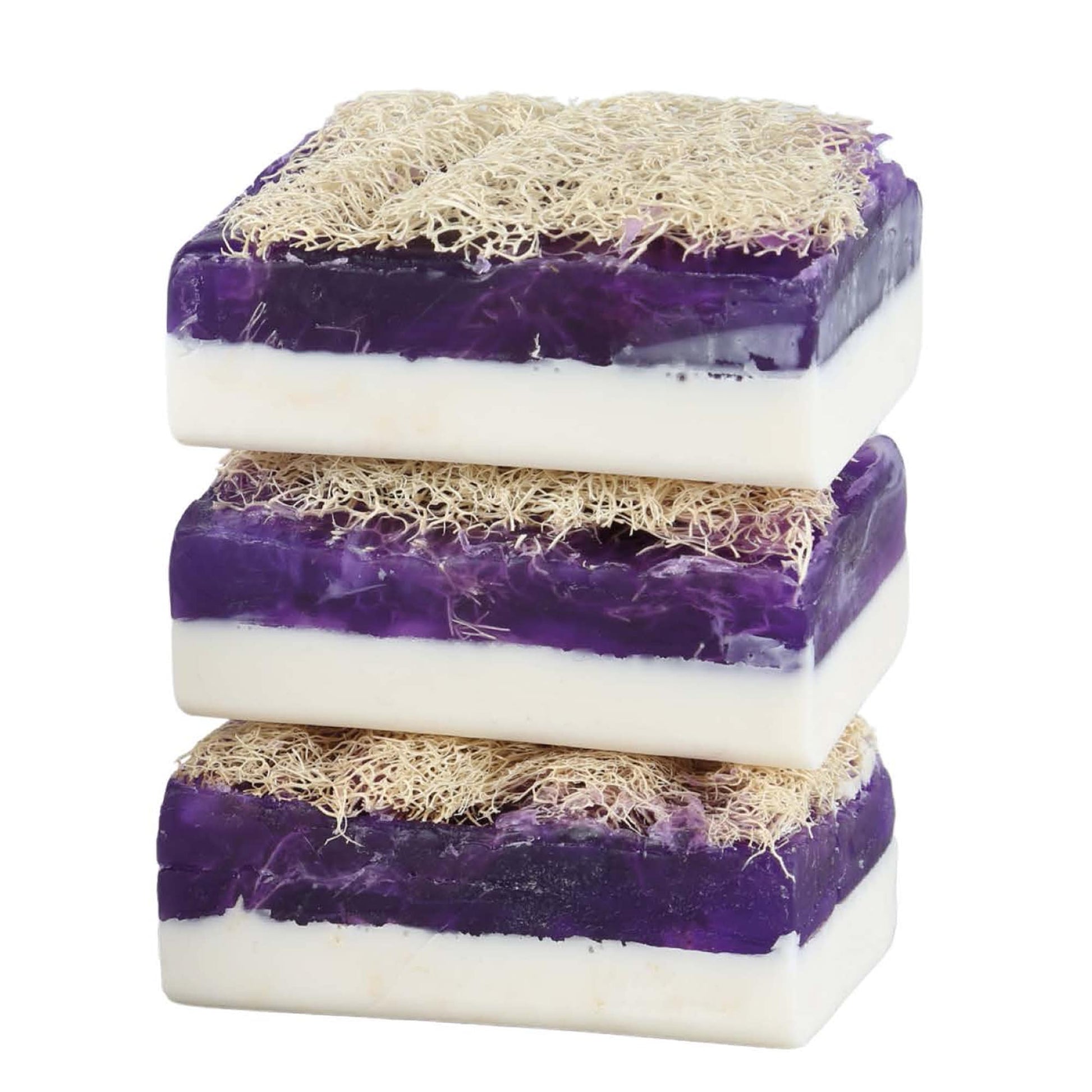 Oval loofah soap bar with calming lavender aroma
