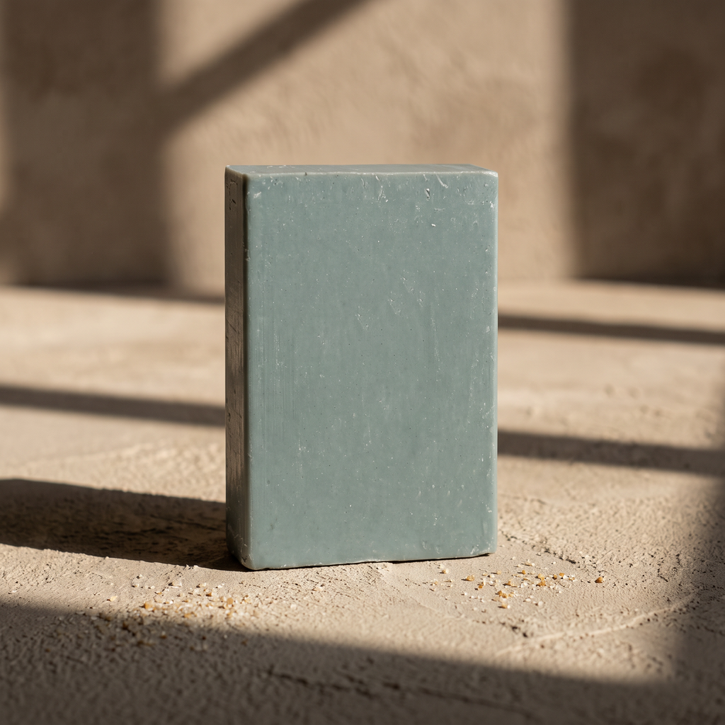 Avlia Retinol Soap Bar in afternoon light with geometric shadows