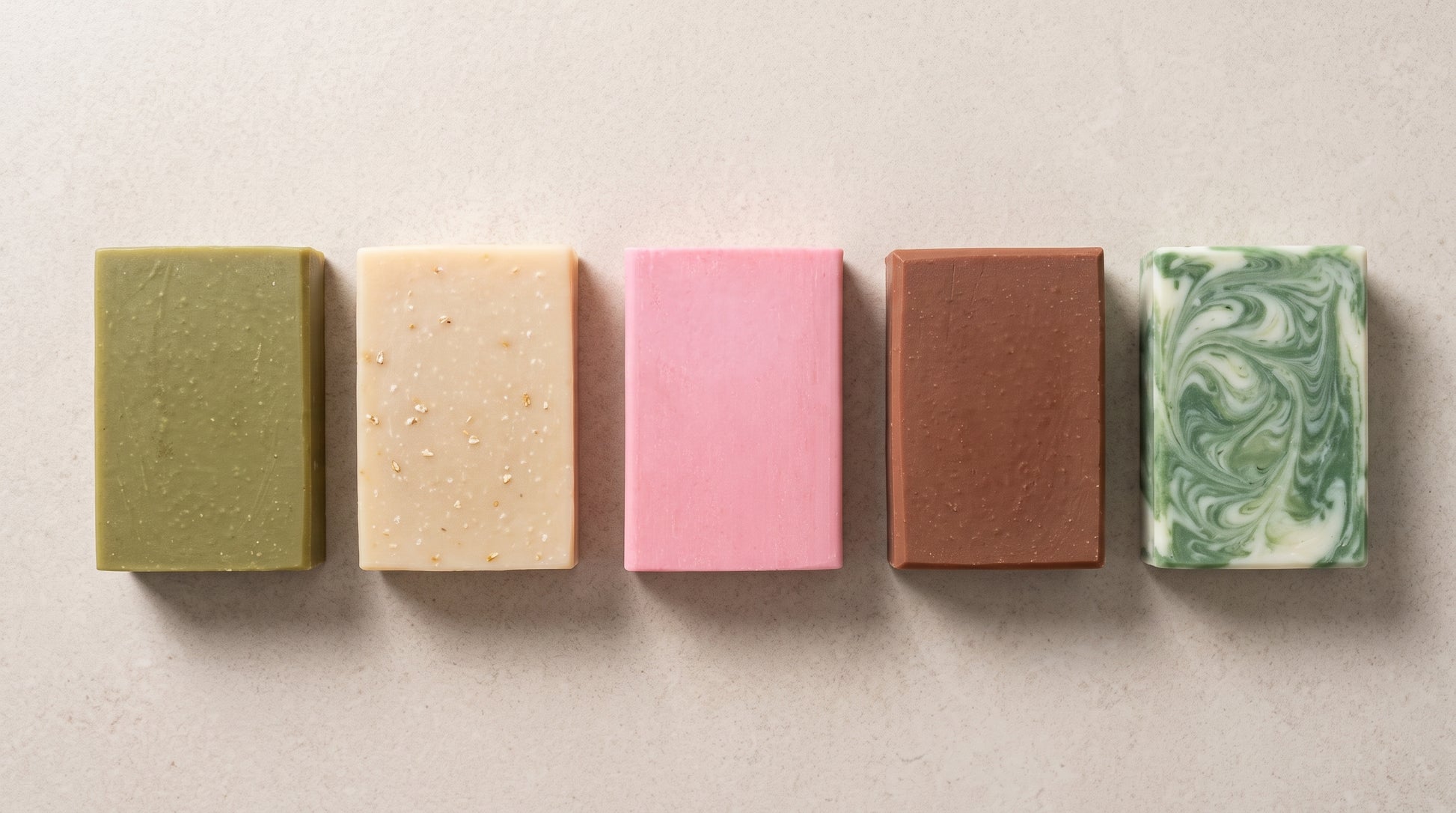 Rose Soap Bar shown with the full Bursa Collection range in an overhead catalogue layout