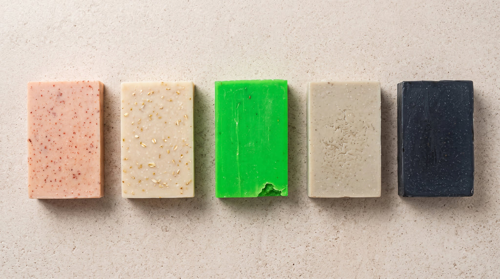 Rosemary Soap Bar shown with the full Bursa Collection range in an overhead catalogue layout