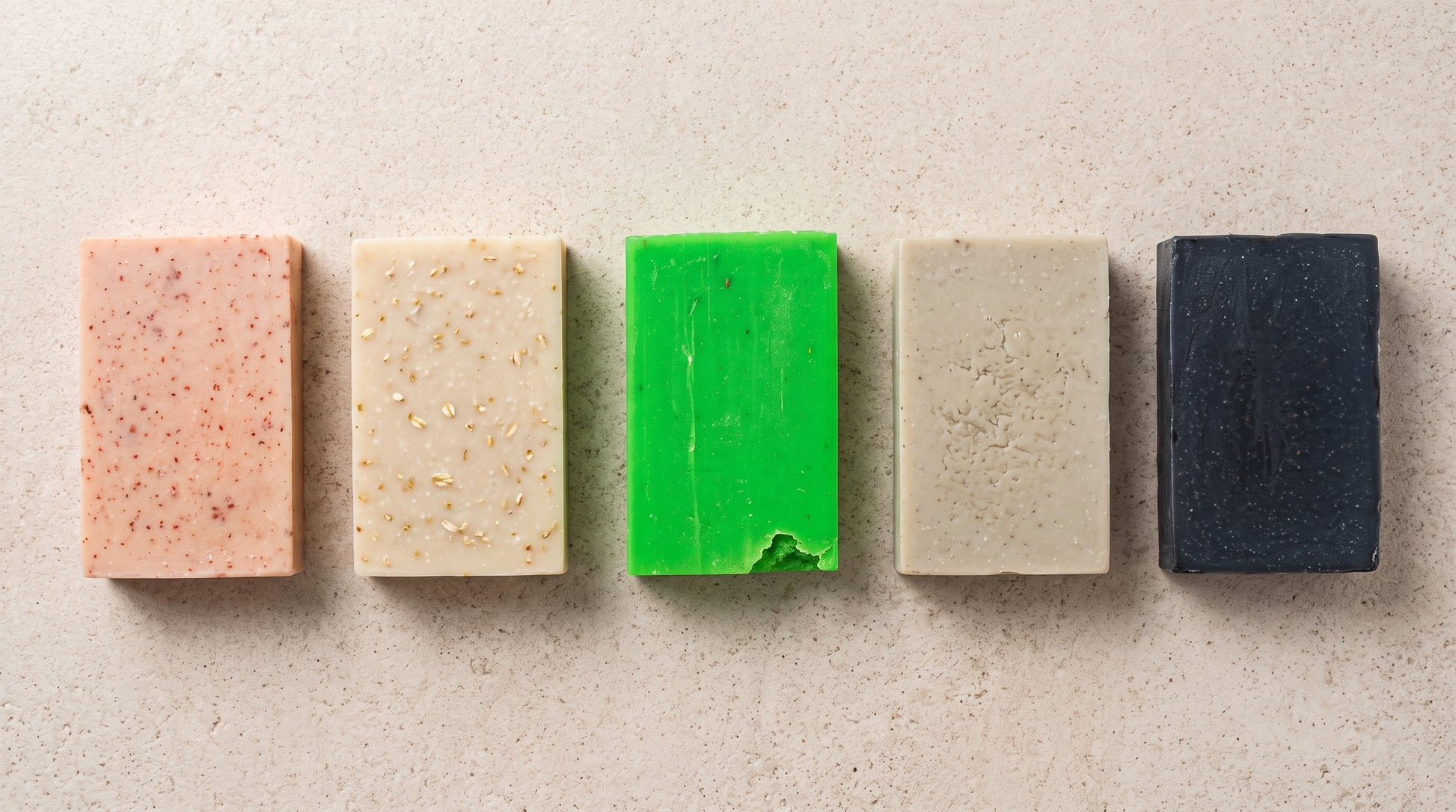 Rosemary Soap Bar shown with the full Bursa Collection range in an overhead catalogue layout