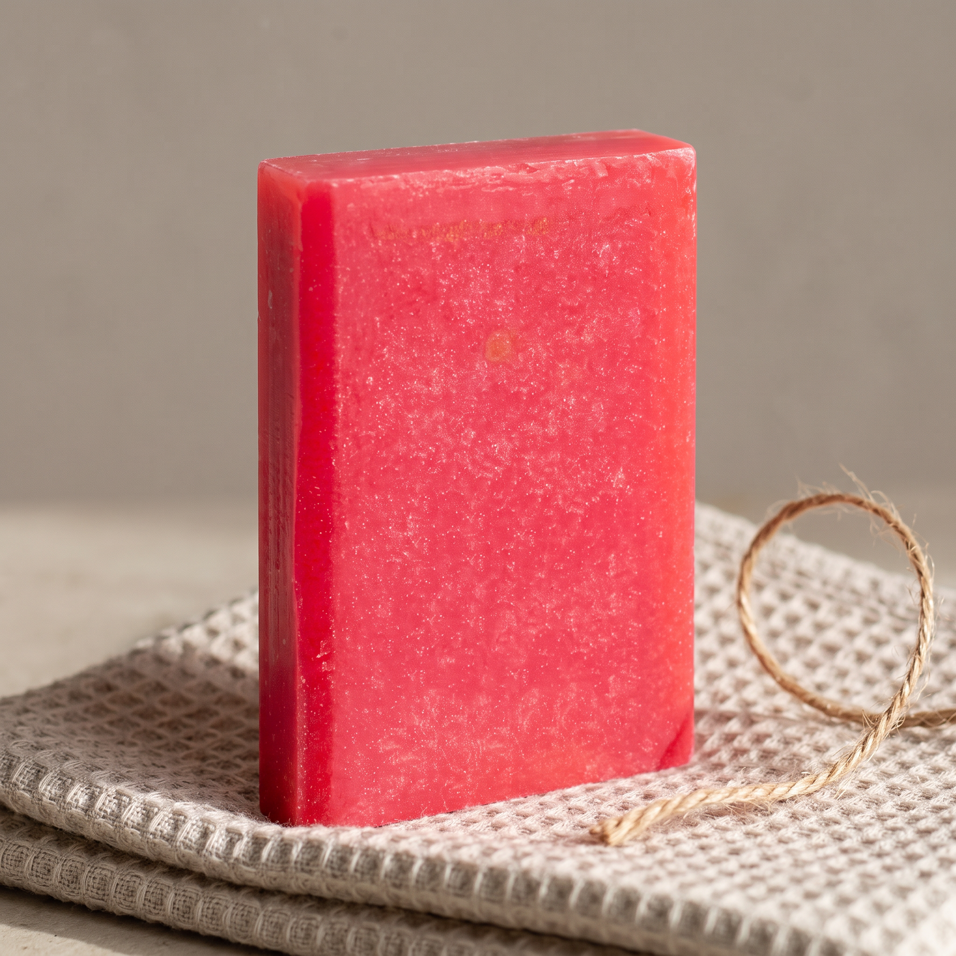 Avlia Salicylic Acid Soap Bar styled as a gift on waffle towel with jute twine