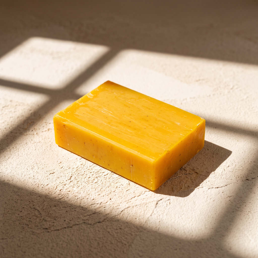 Avlia Sea Moss Soap Bar in afternoon light with geometric shadows