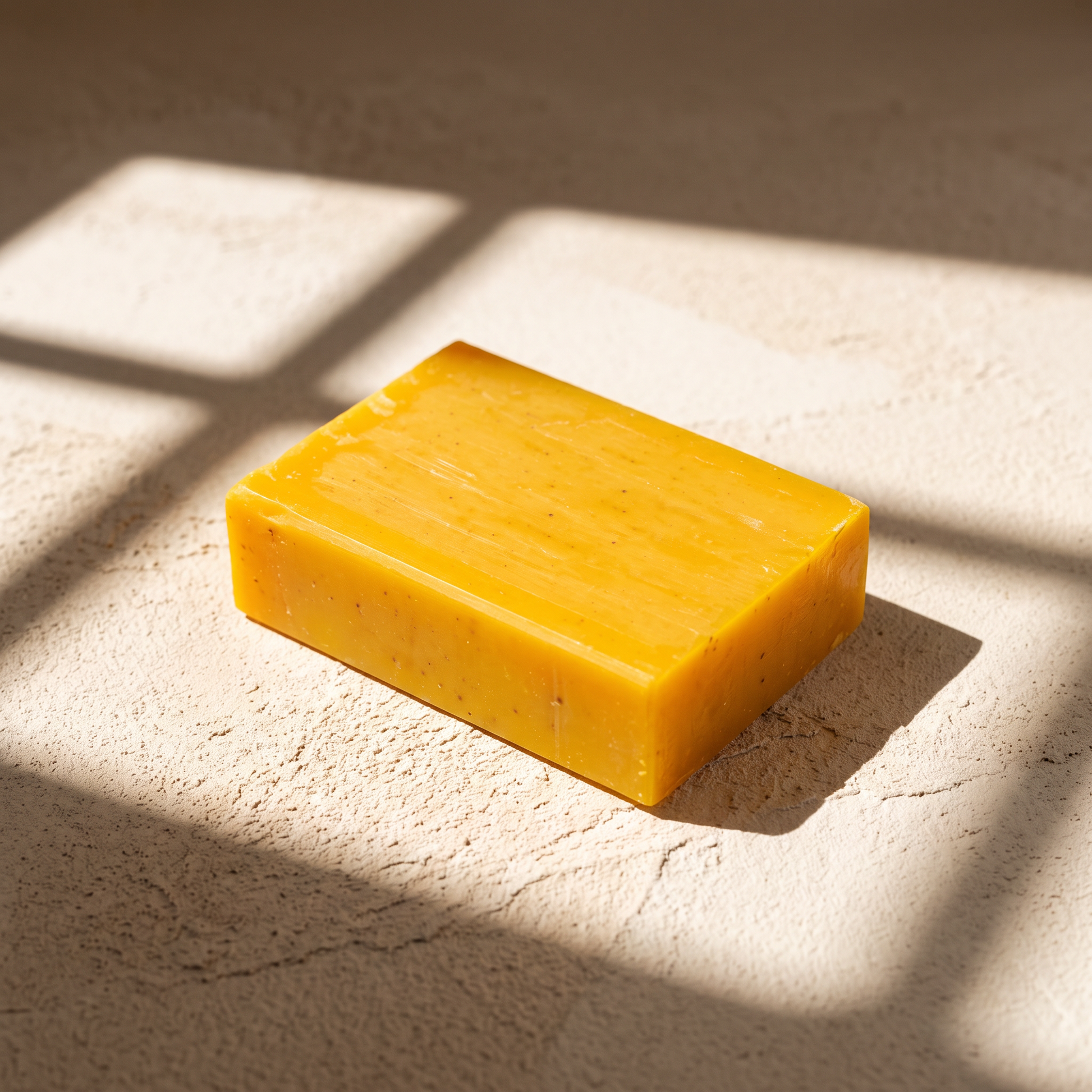 Avlia Sea Moss Soap Bar in afternoon light with geometric shadows