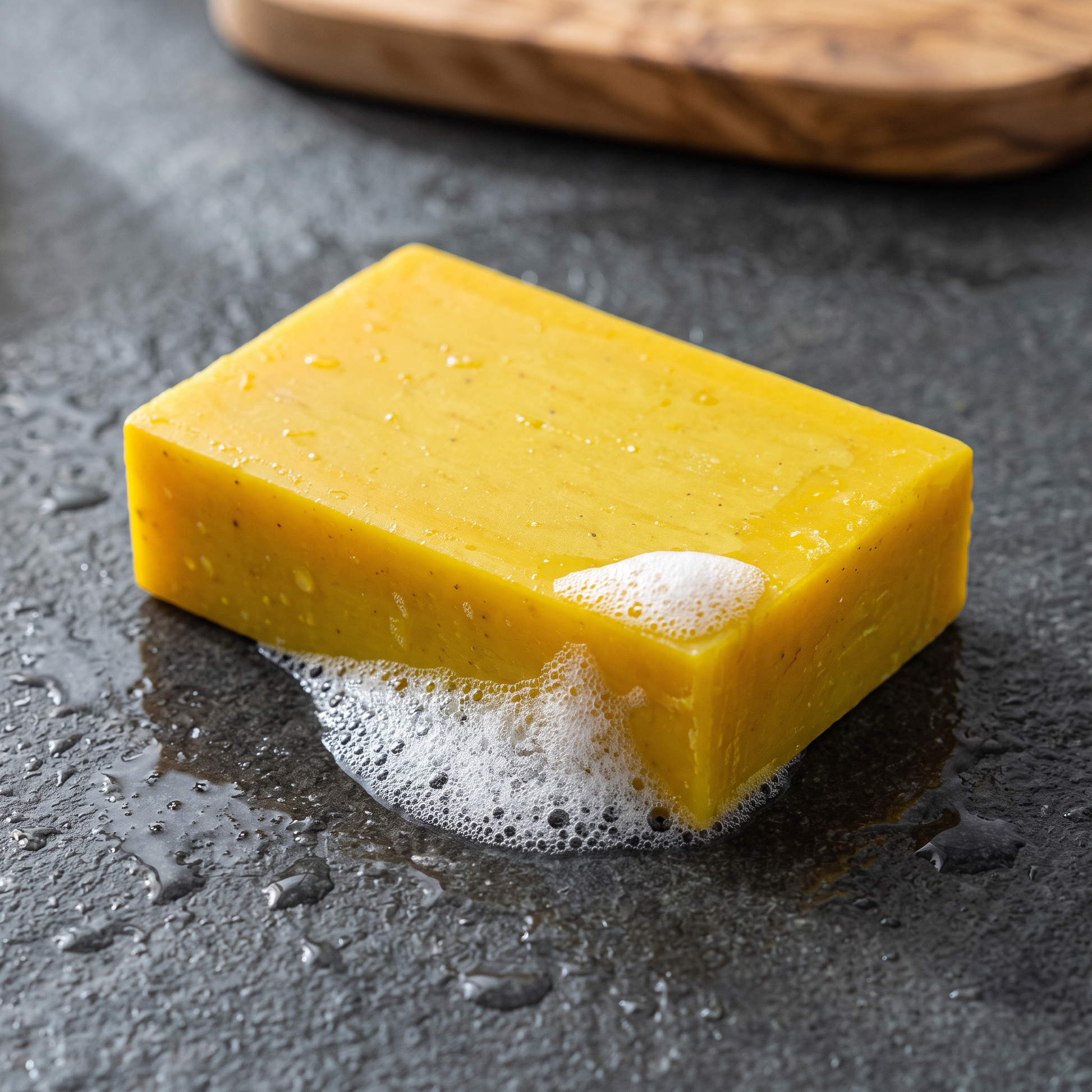 Avlia Sea Moss Soap Bar lathering with dense white foam on wet stone