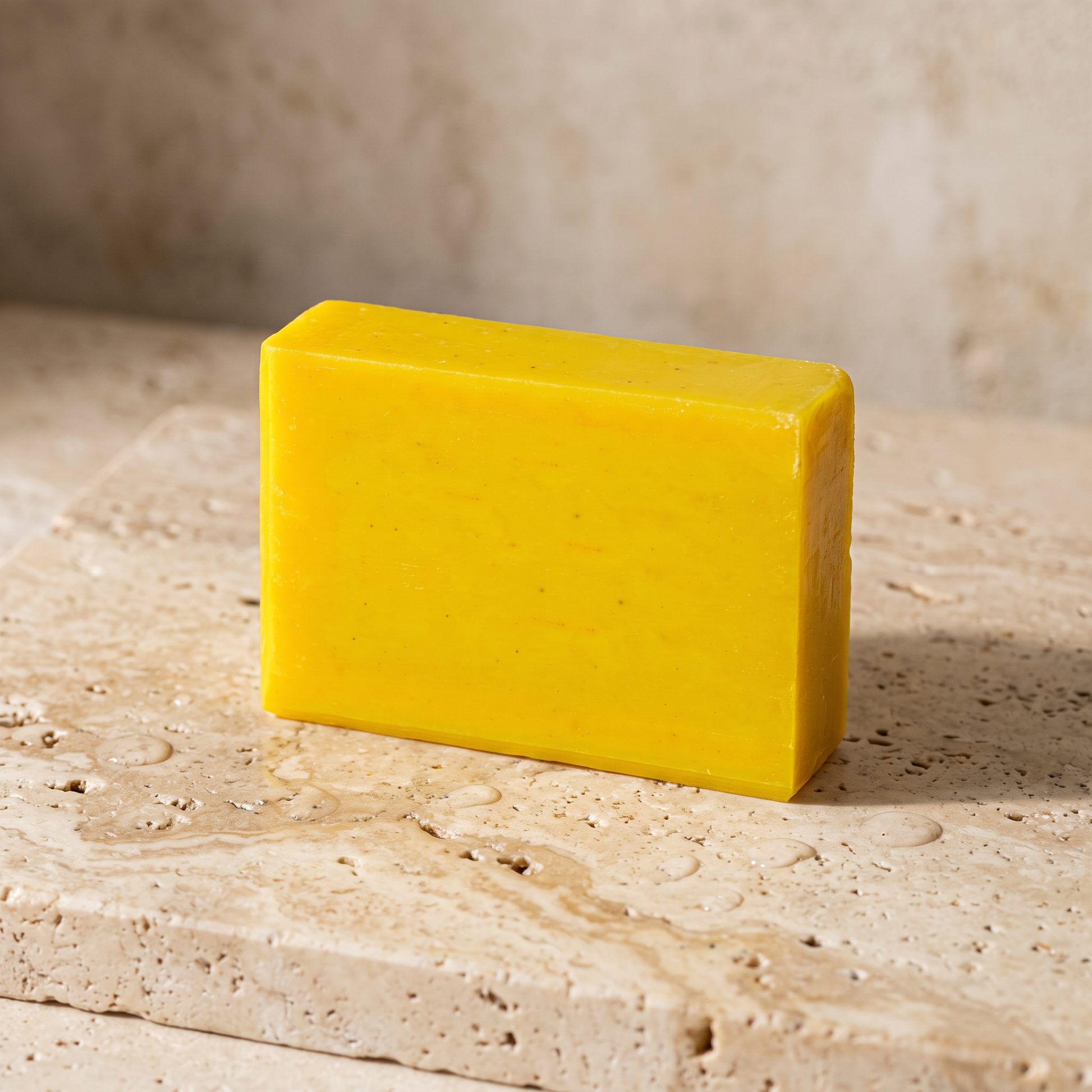 Avlia Sea Moss Soap Bar resting on travertine stone slab