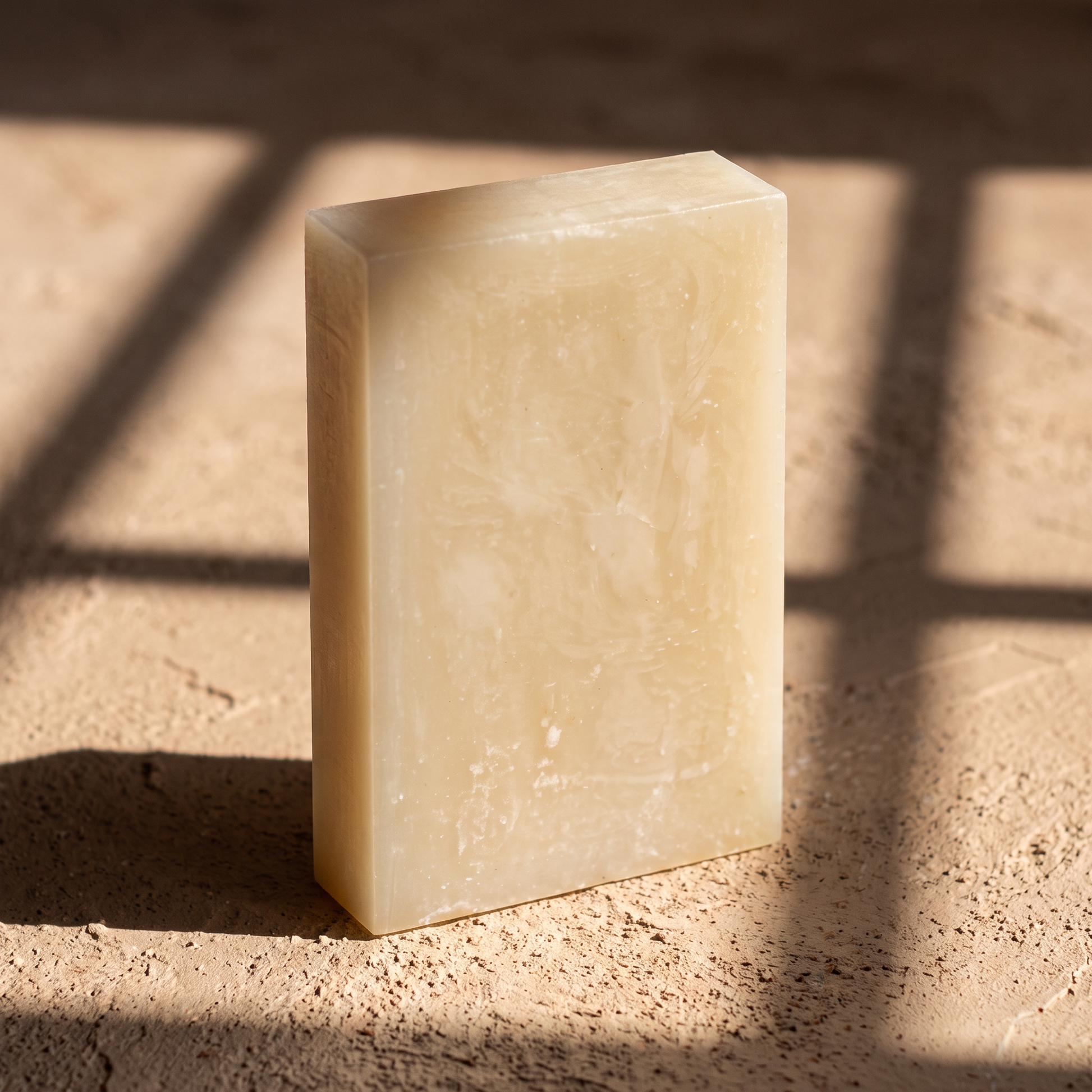 Avlia Snail Mucin Soap Bar in afternoon light with geometric shadows