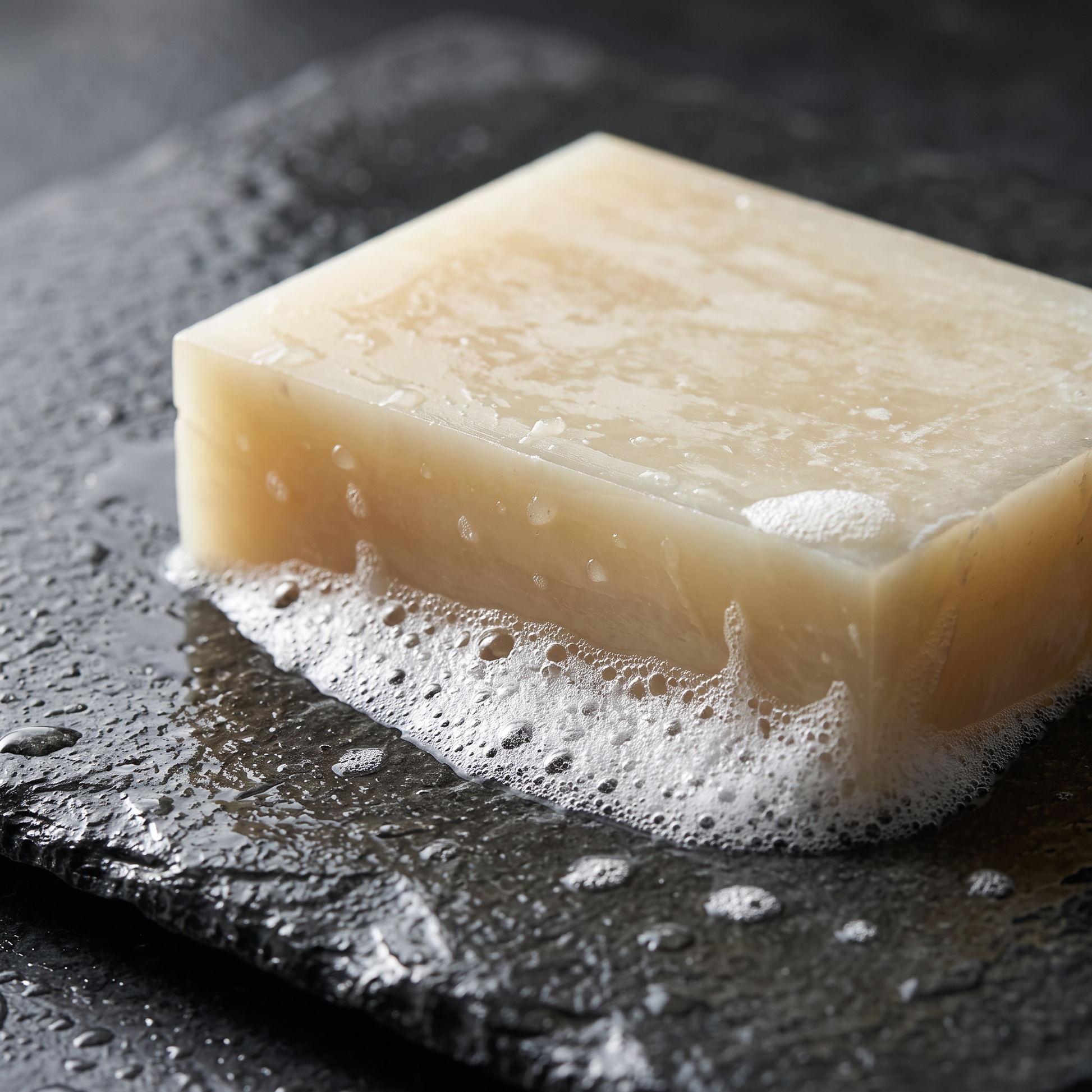 Avlia Snail Mucin Soap Bar lathering with dense white foam on wet stone
