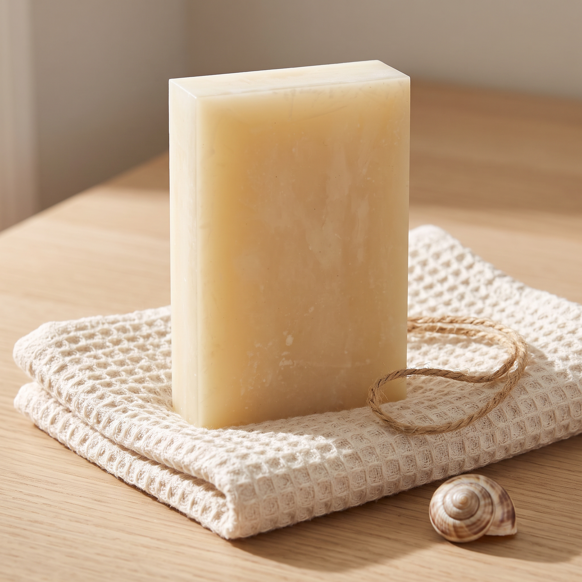 Avlia Snail Mucin Soap Bar styled as a gift on waffle towel with jute twine