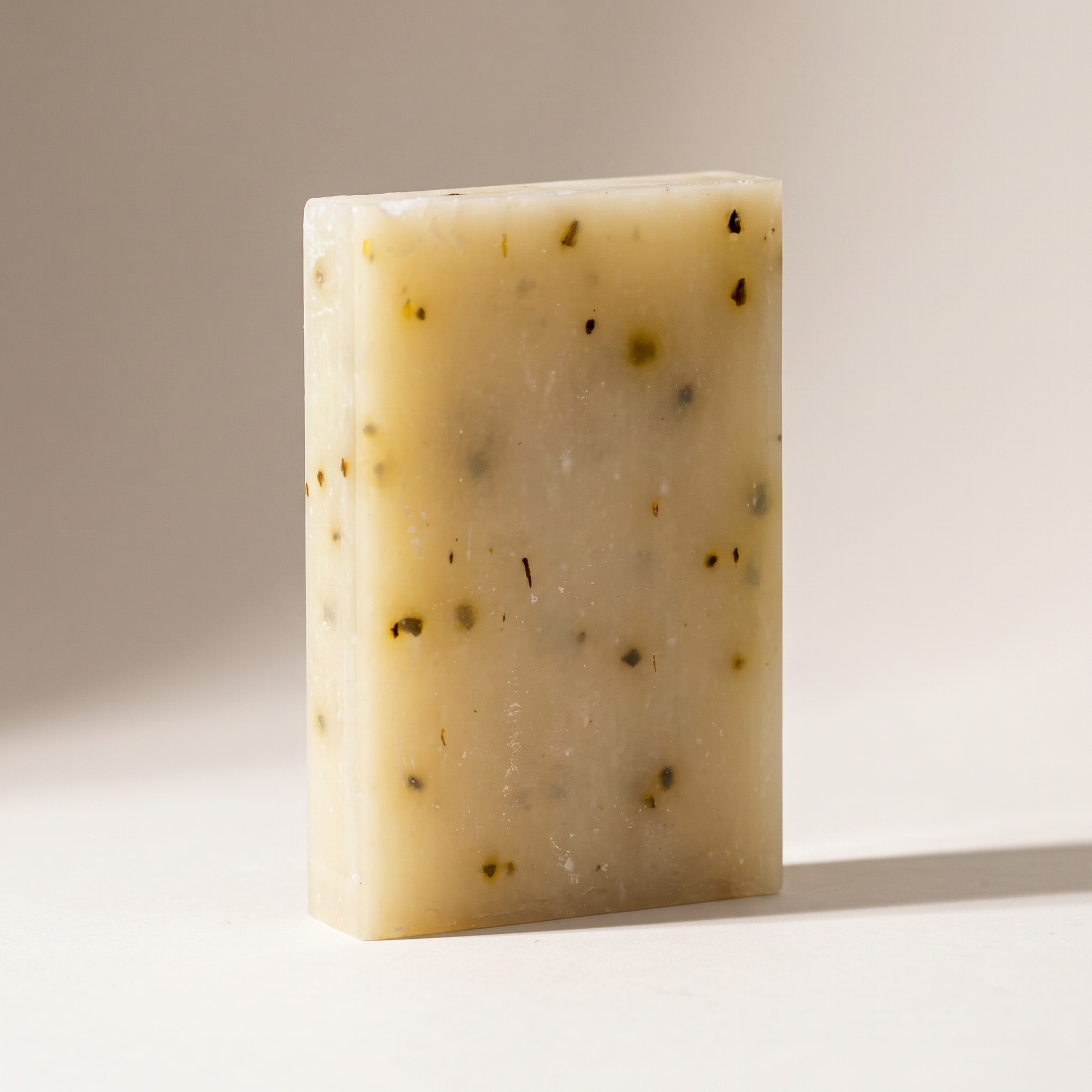 Avlia Tea Tree & Niacinamide Soap Bar standing on edge showing hand-cut thickness