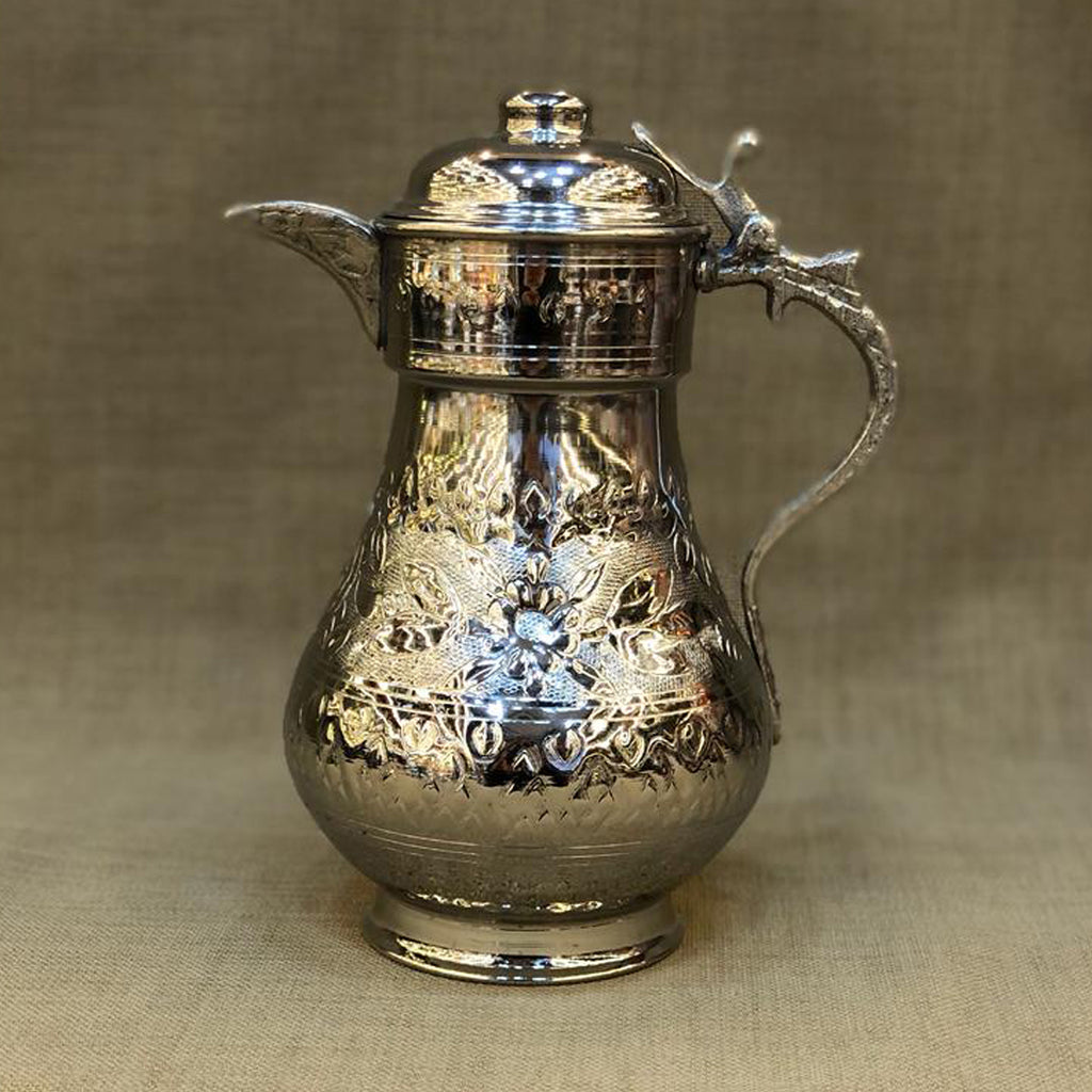 Traditional Copper Jug with Nickel Finish – Handmade in Turkey